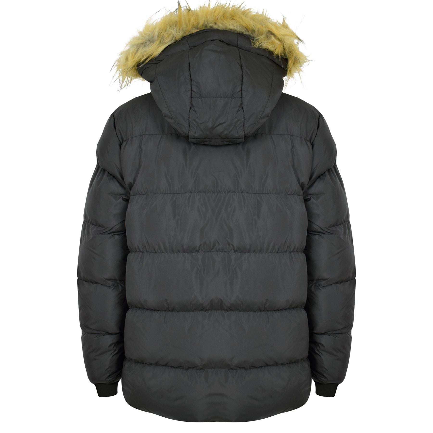 Kids Boys Black Fleece Lined Jacket Padded Winter Hooded