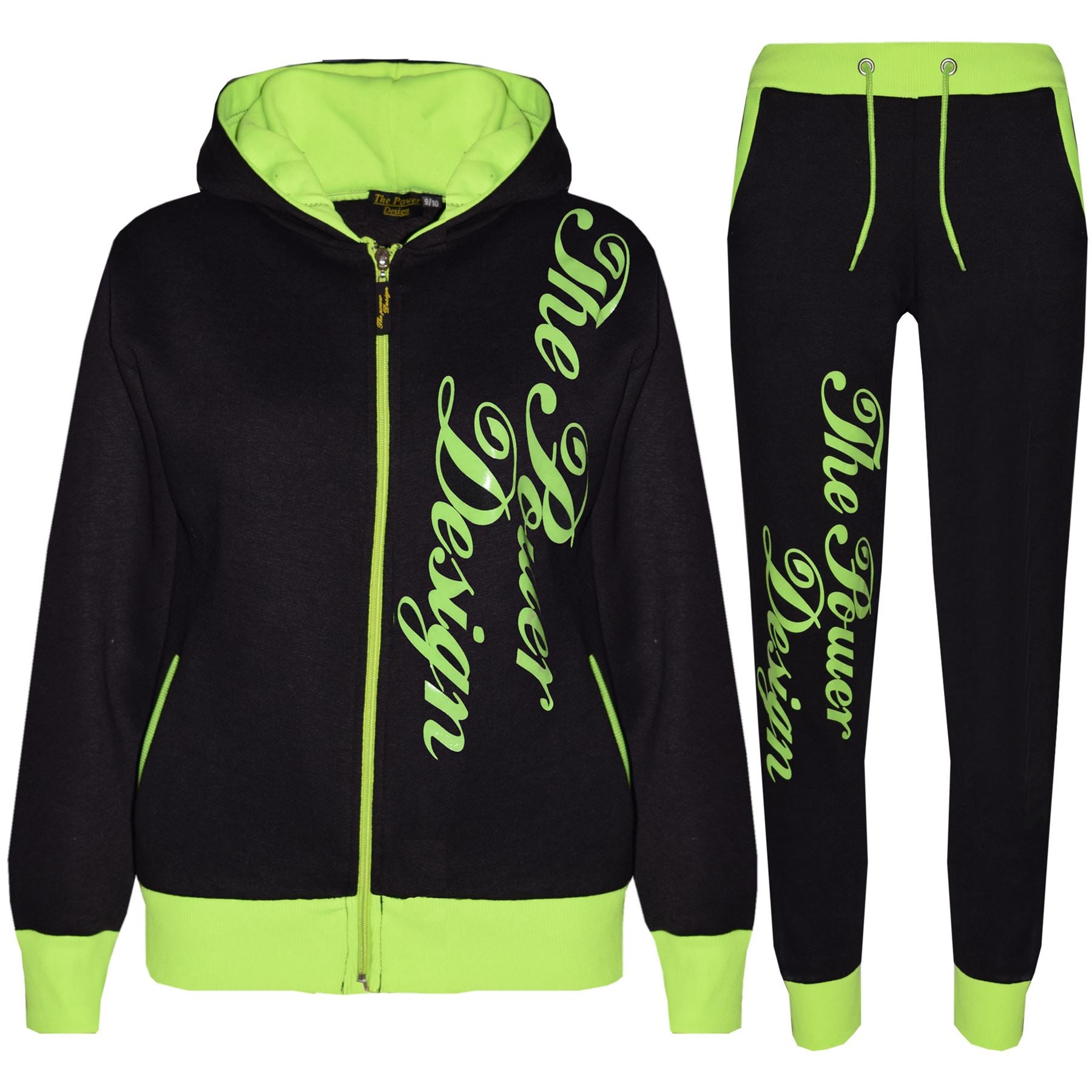 Kids Girls Boys The Power Design Jogger Neon Green Tracksuit