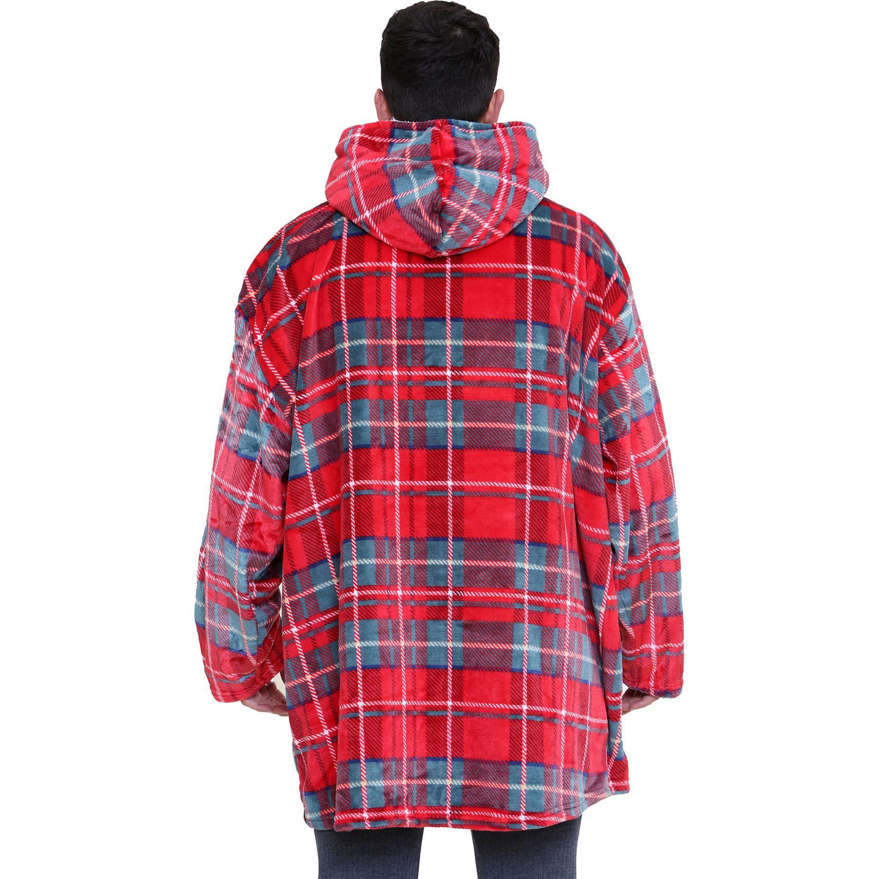 Unisex Men's Ladies Oversized Hoodie Blue Tartan Snuggle Super Soft Warm Blanket