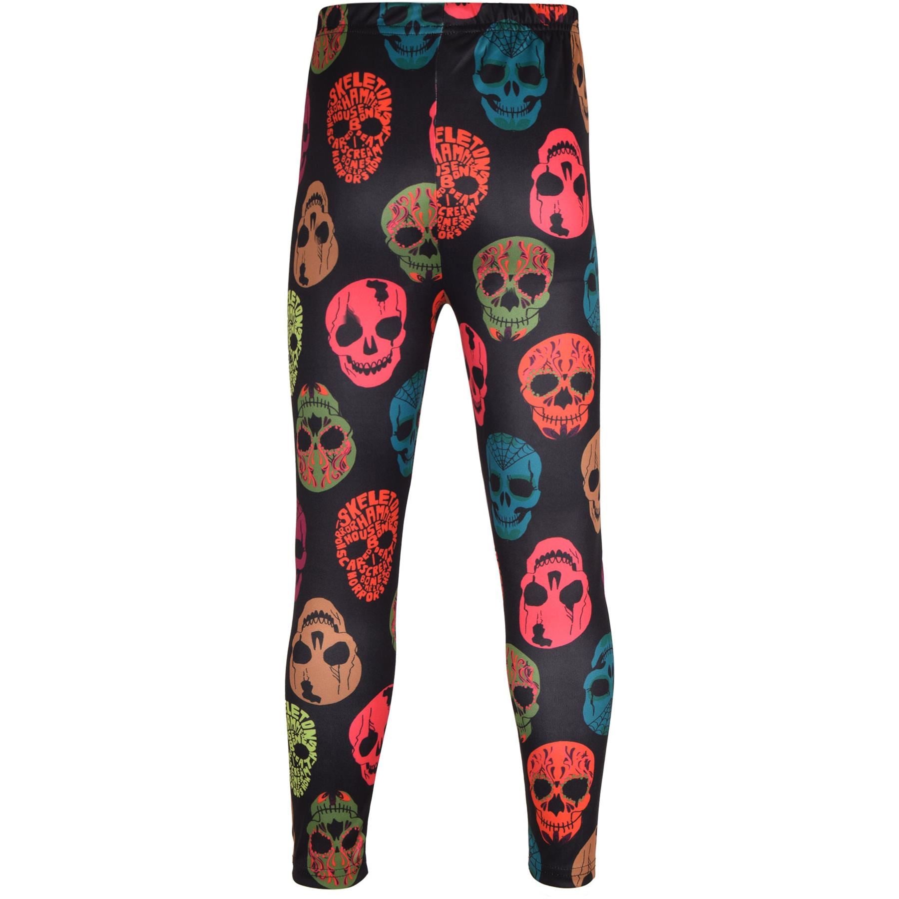 Girls Spider Web Skull Print Halloween Legging