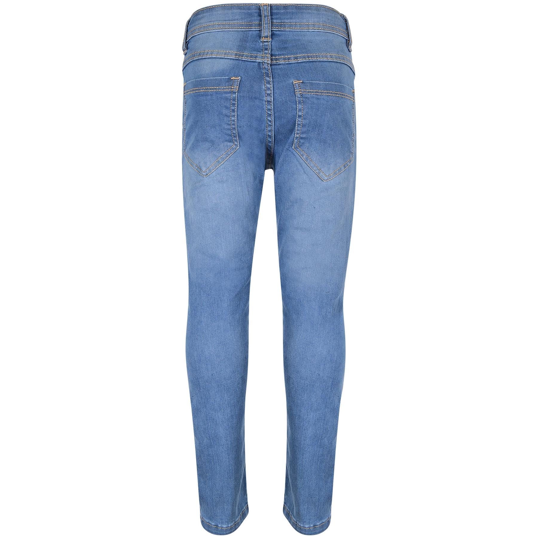 Kids Girls Embroidered Stretchy Mid Blue Denim Jeans