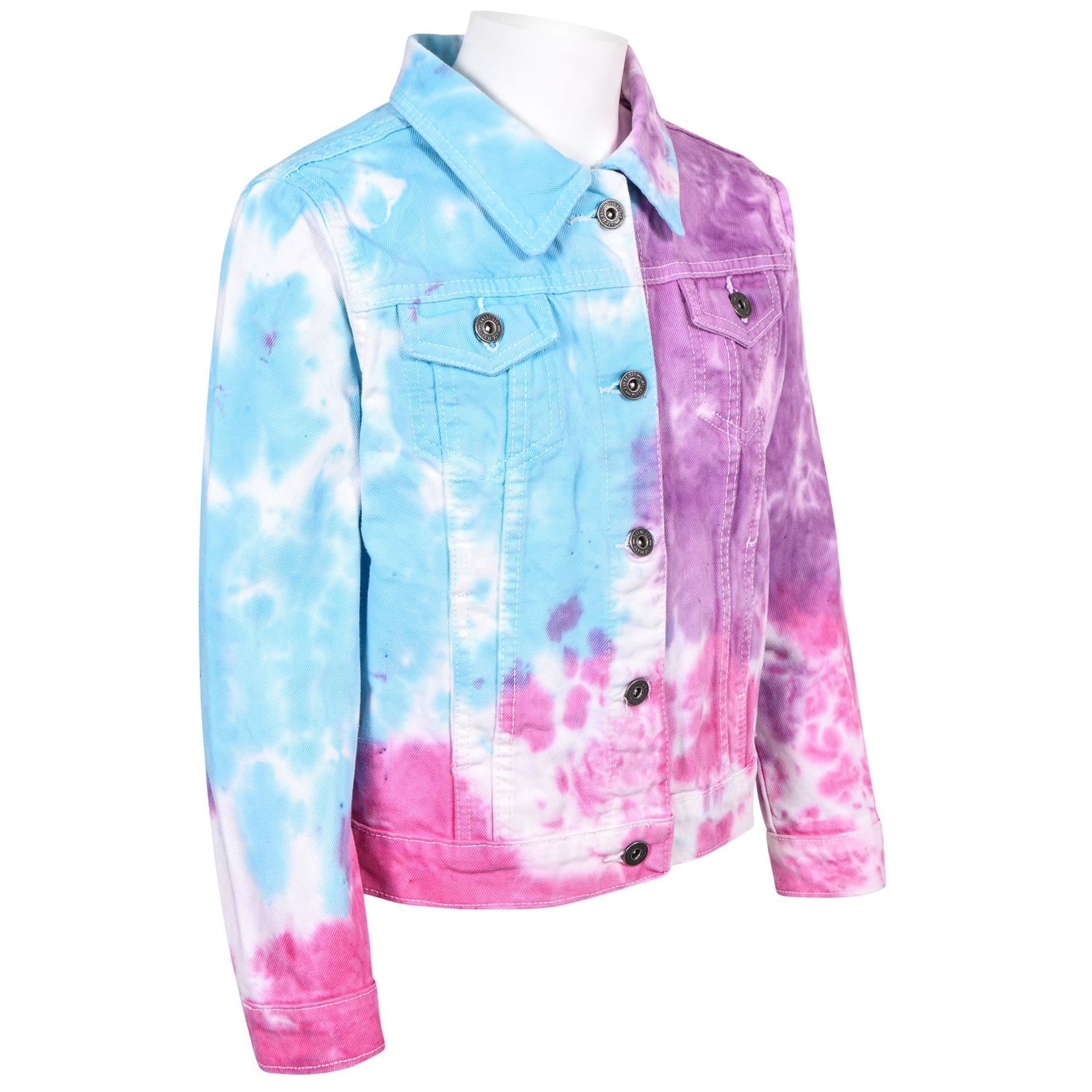 Kids Girls Tie Dye Printed Multi Denim Jacket