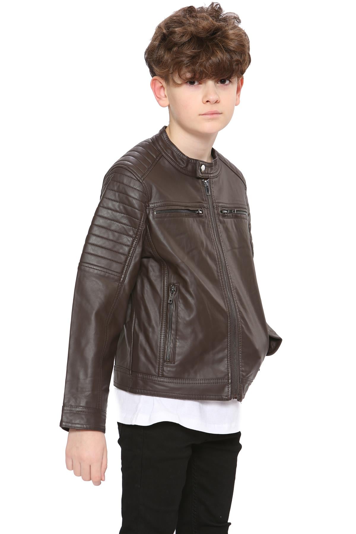 Kids Motorcycle Biker Boys Stylish Leather Jacket - Kids Clothing Store