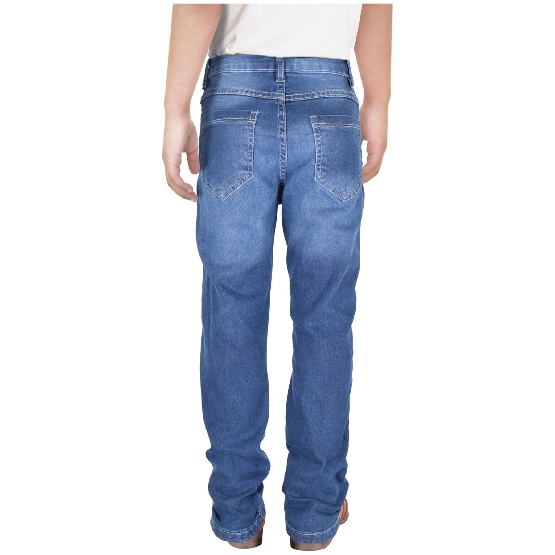 Kids Boys Relaxed Straight Fit Boot Cut Mid Blue Ripped Jeans