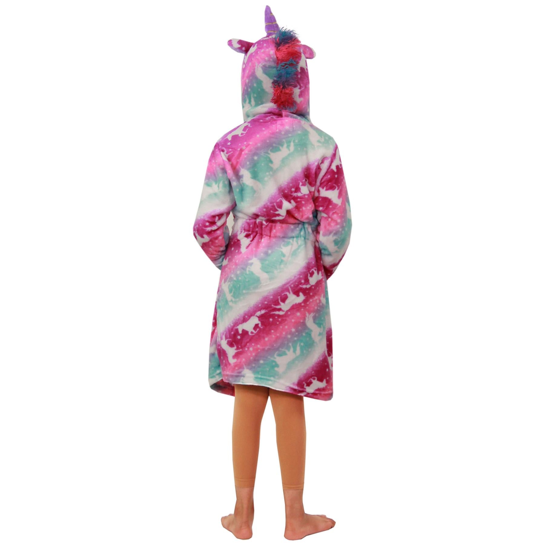 Kids Girls Unicorn Hooded Bathrobe Relax Gown 3D Xmas Cosplay Costume Loungewear