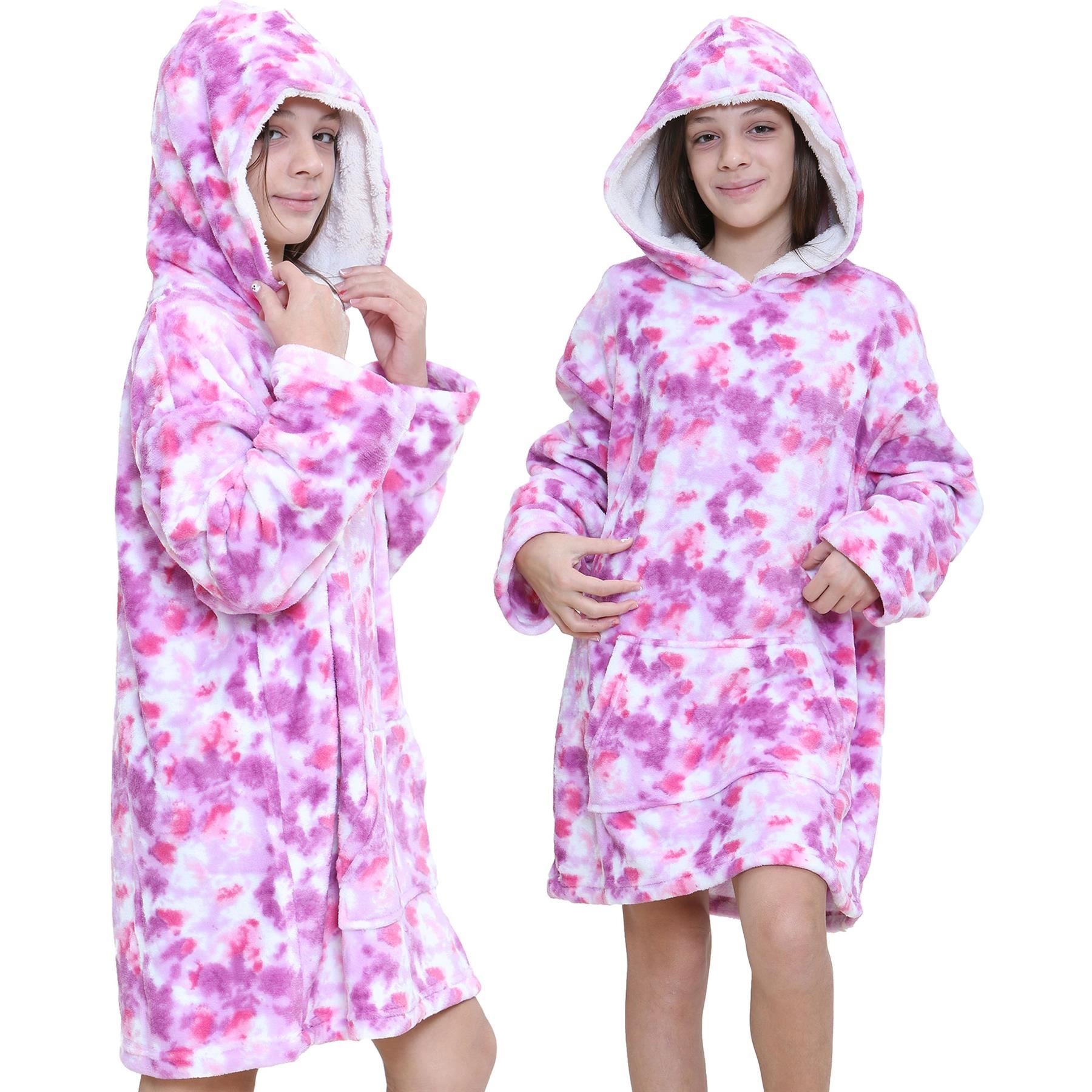 Kids Unisex Oversized Hoodie Snuggle Tie Dye Lilac Printed Fleece Blanket