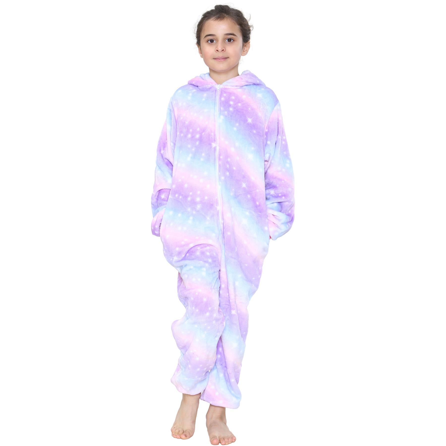 Kids A2Z Onesie One Piece Unicorn Galaxy Lilac Pyjamas World Book Day Costume