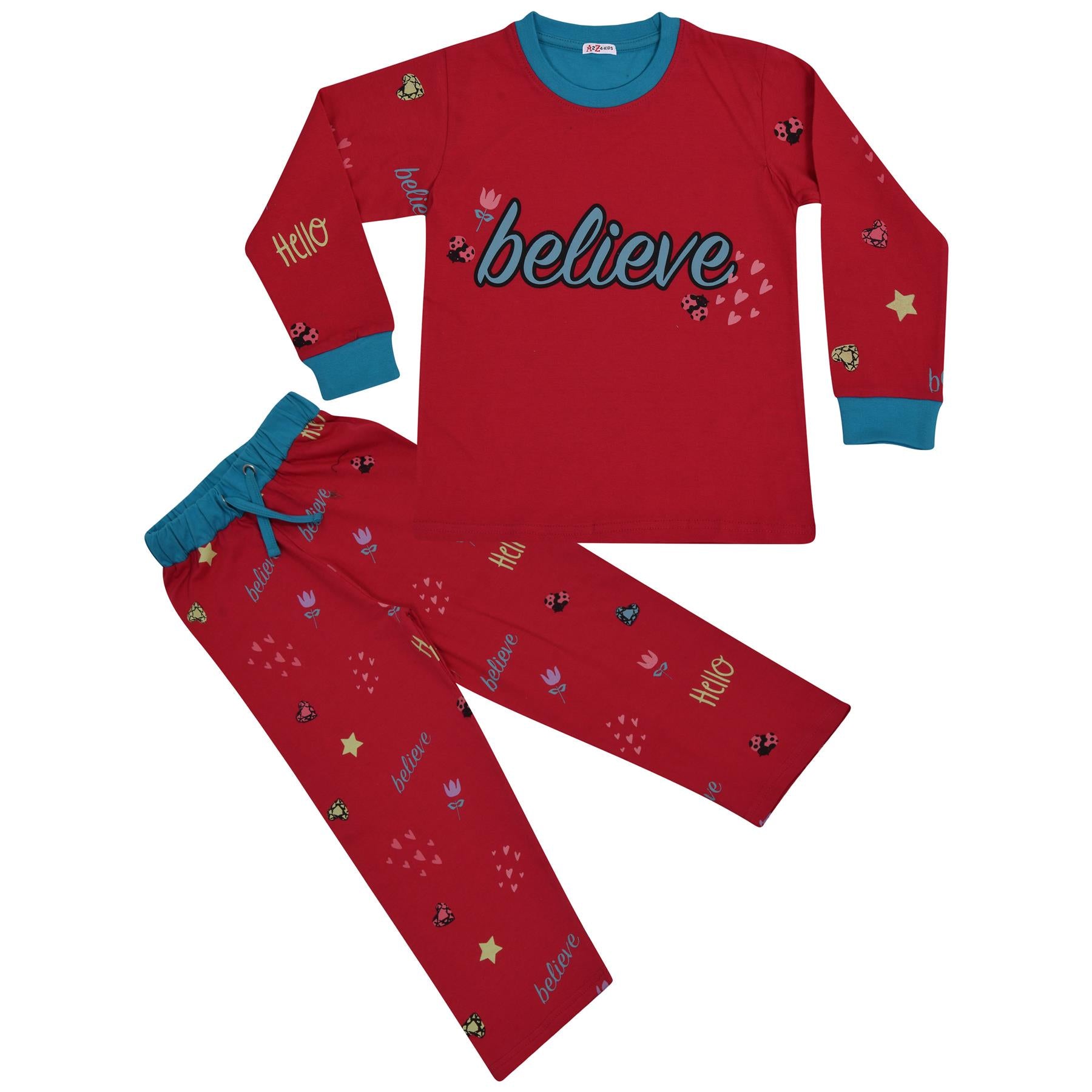 Kids Girls Believe Print Pink Pyjamas Set - Kids Clothing Store