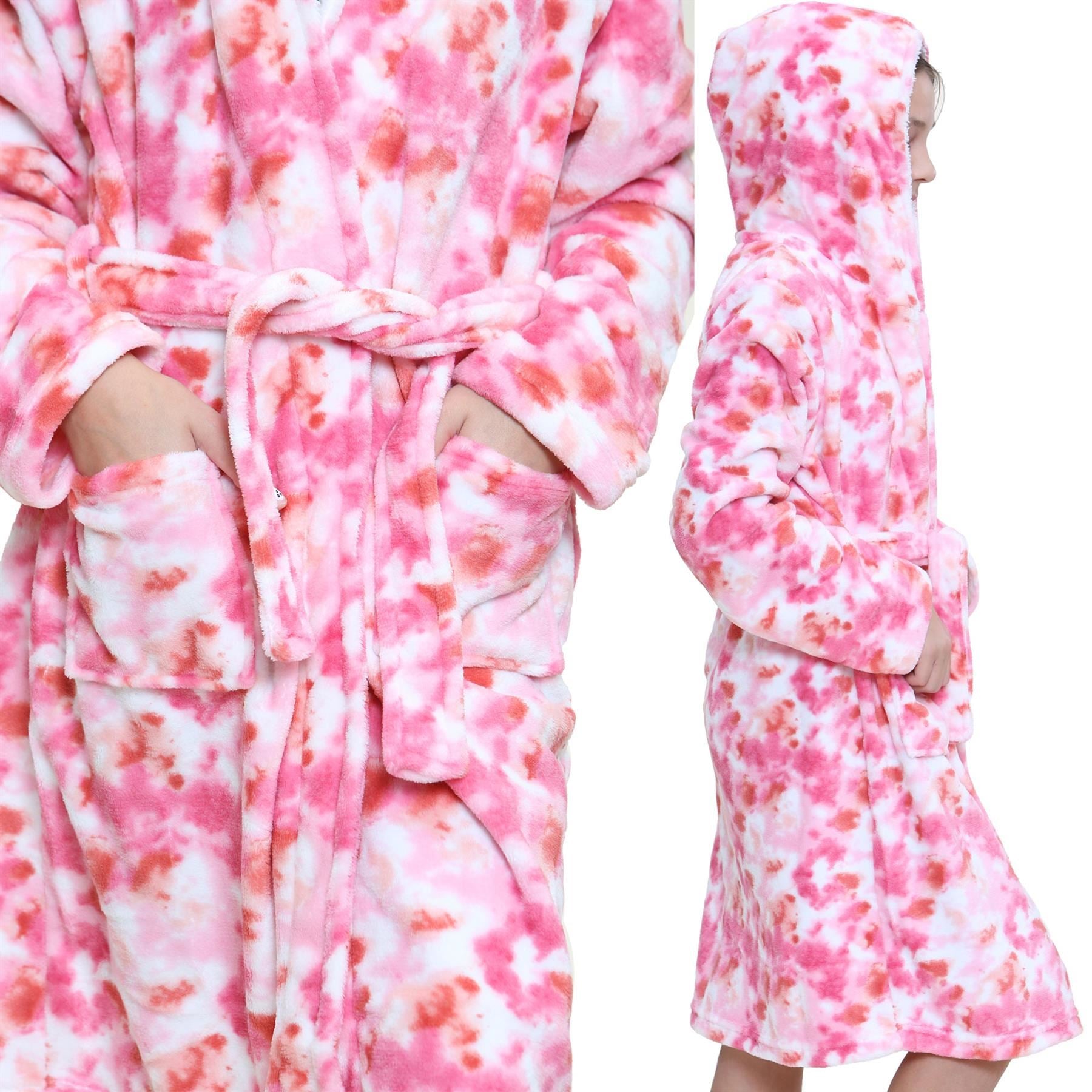 Girls Soft Tie Dye Pink Printed Hooded Robe