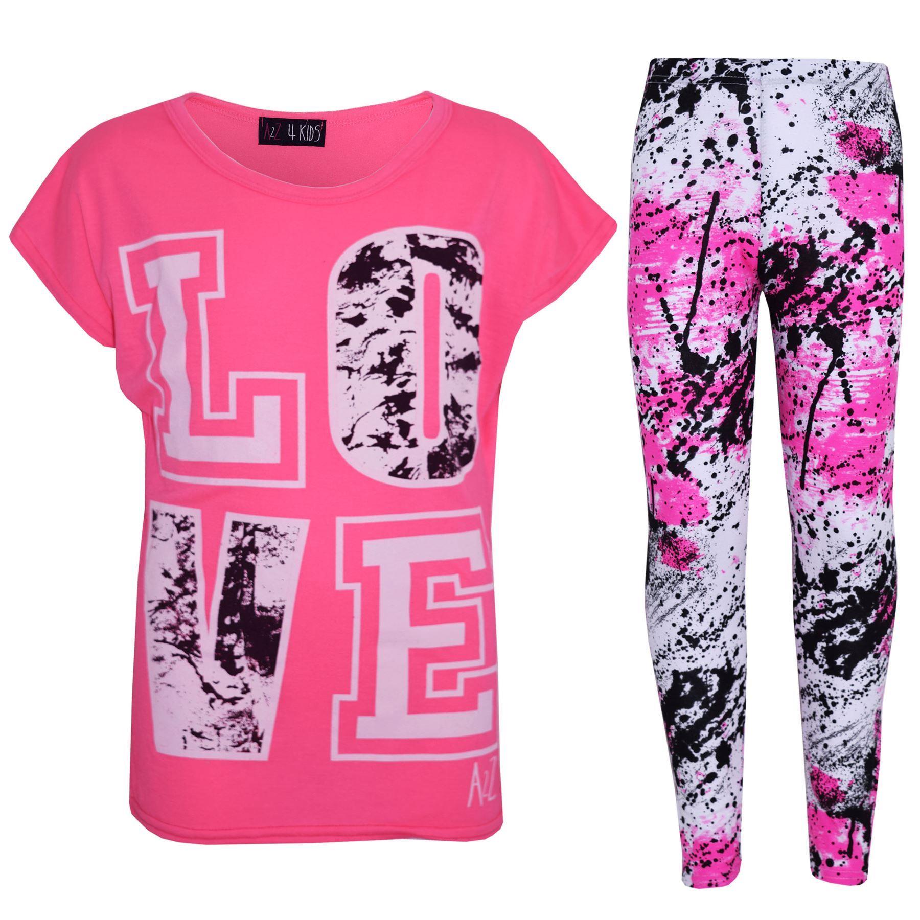 Kids Girls Love Selfie Printed Top & Legging Splash Set