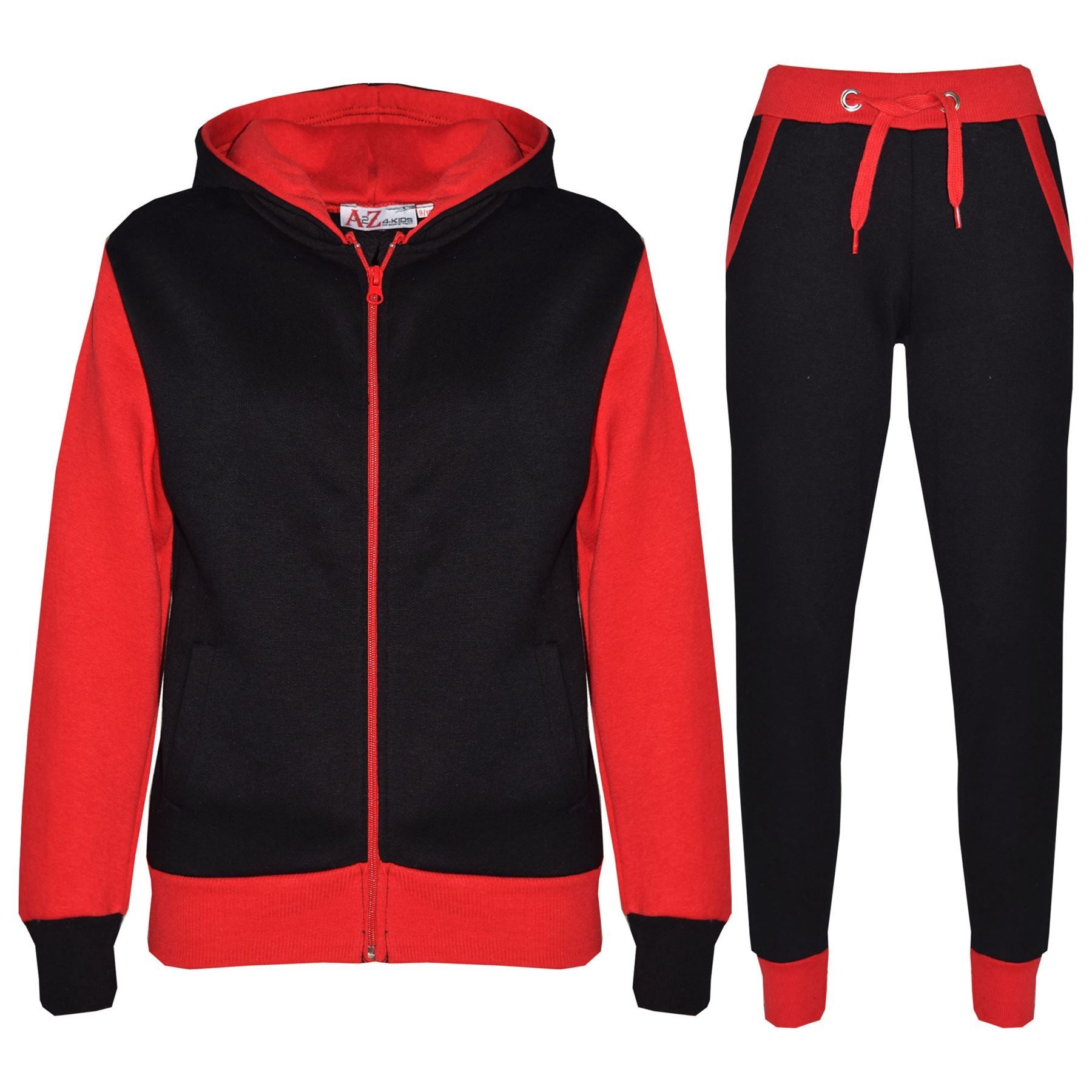 Kids Girls Tracksuit Red Zipped Fleece Hooded Top & Bottom Jogging Suit