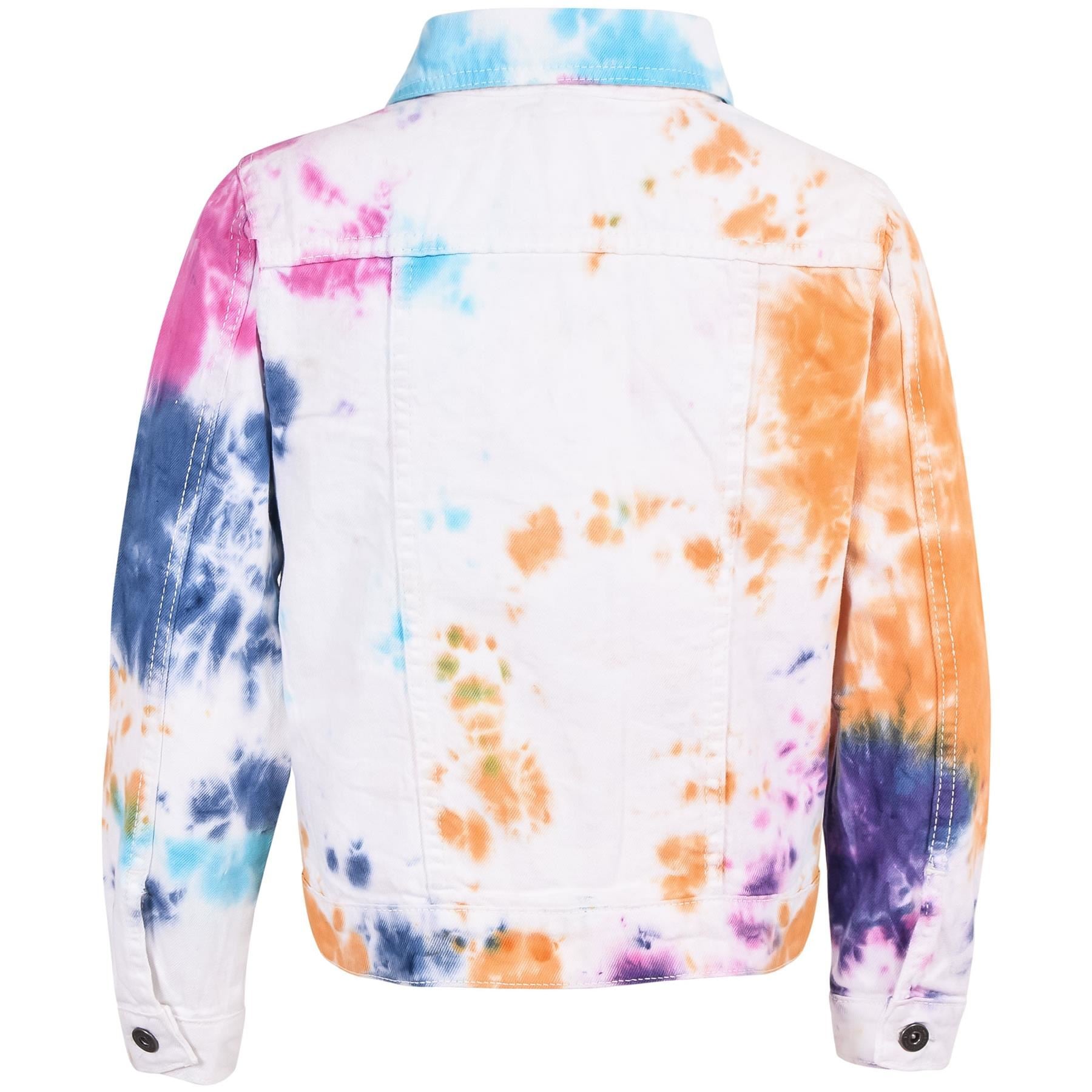 Kids Girls Tie Dye Printed Multi Denim Jacket