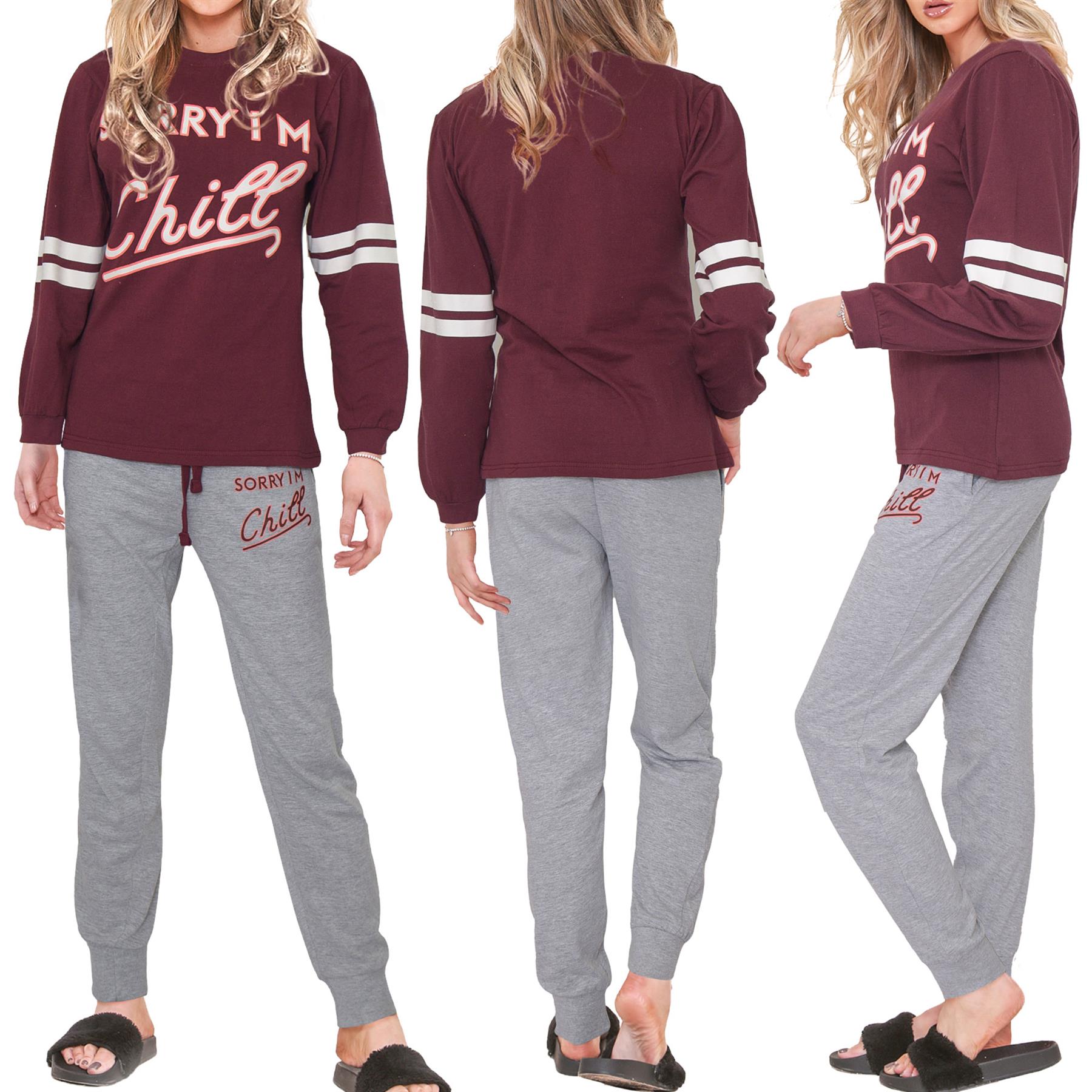 Ladies Pyjamas I Am Chill Print Long Sleeves Top & Bottom Lounge Suit For Women