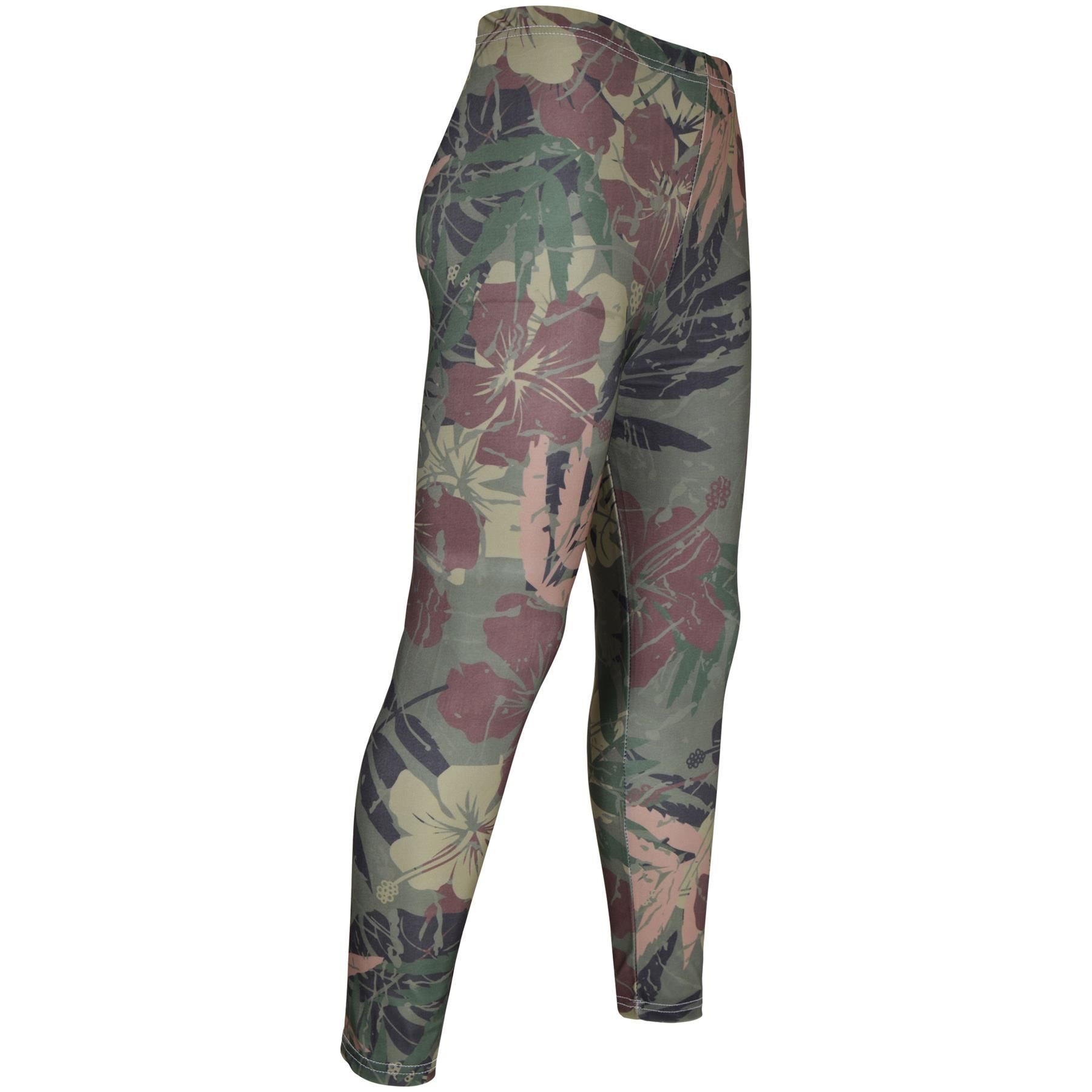 Kids Girls Camo Leaf Print Green Leggings