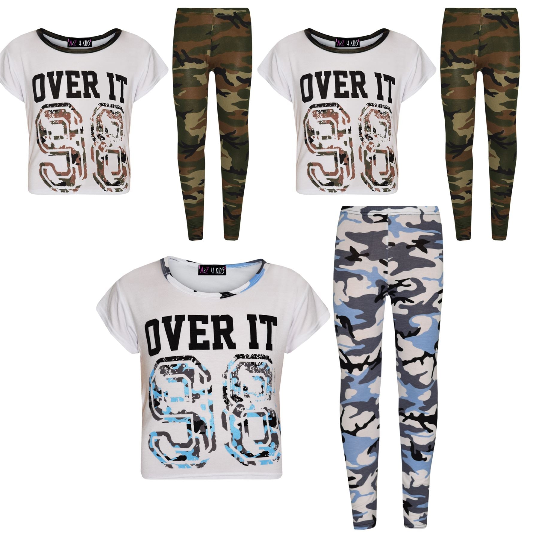 Kids Girls Over It 98 Camouflage Print Crop Top Legging Set