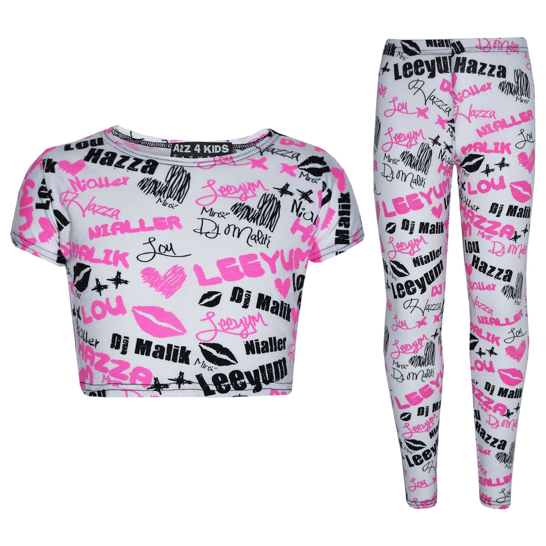 Kids Girls White Graffiti Print Crop Top & Legging Set Kids Girls White Graffiti Print Crop Top & Legging Set