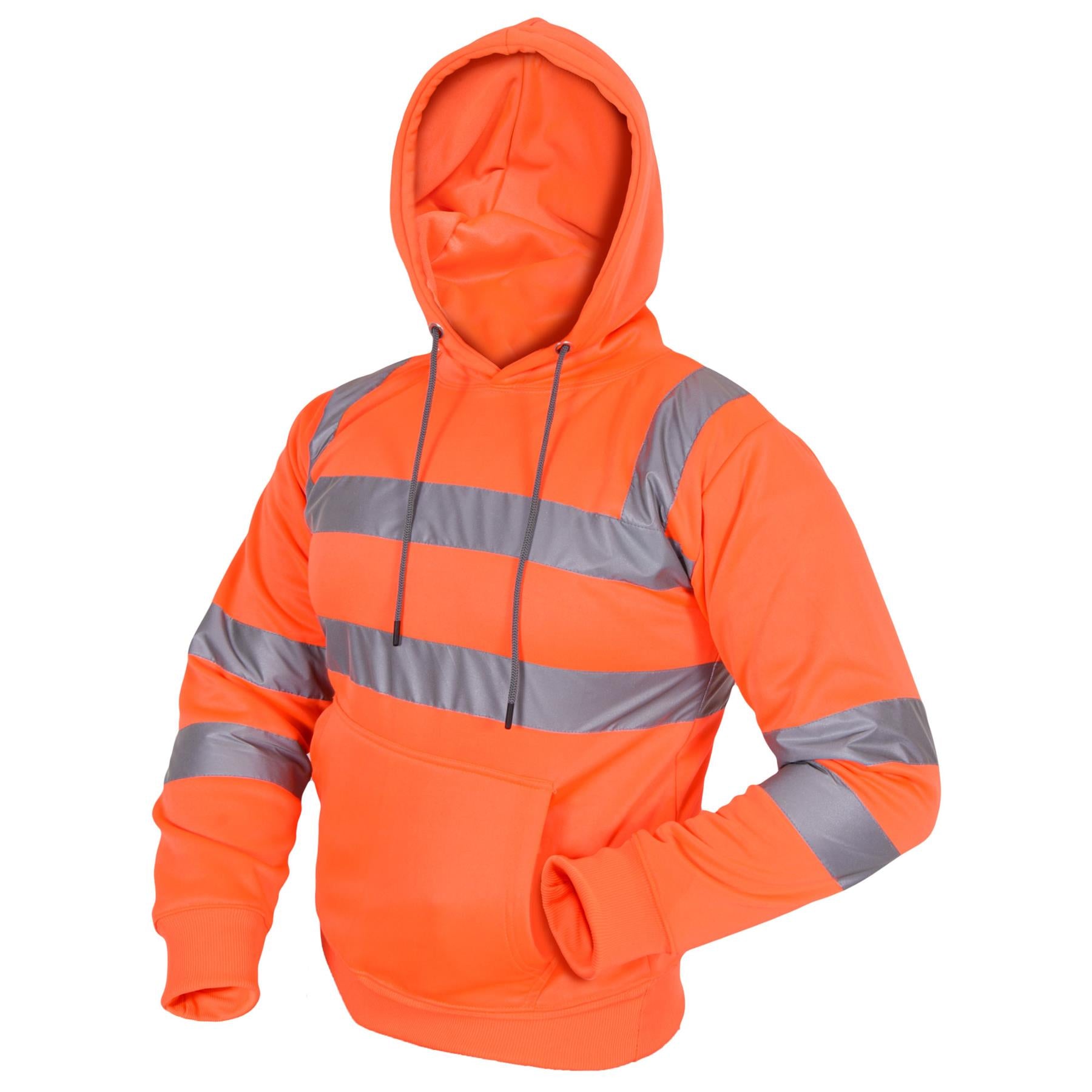 Mens High Visibility Safe Work Reflective Sweatshirt Hi Viz Zip Up Sweat Hoodie