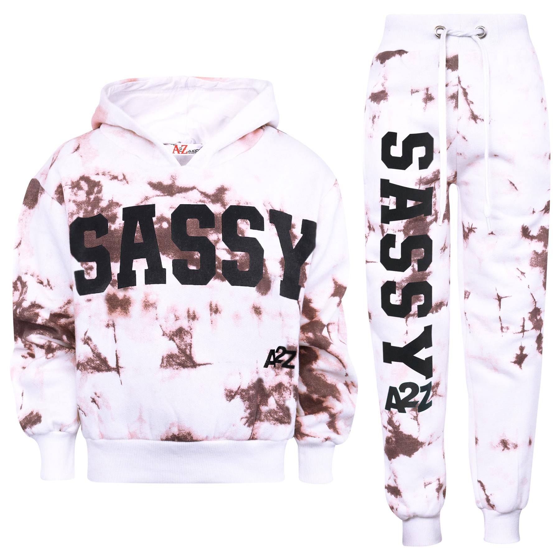 Kids Girls Sassy Print Tracksuit Hooded Top & Bottom Jogging Suit