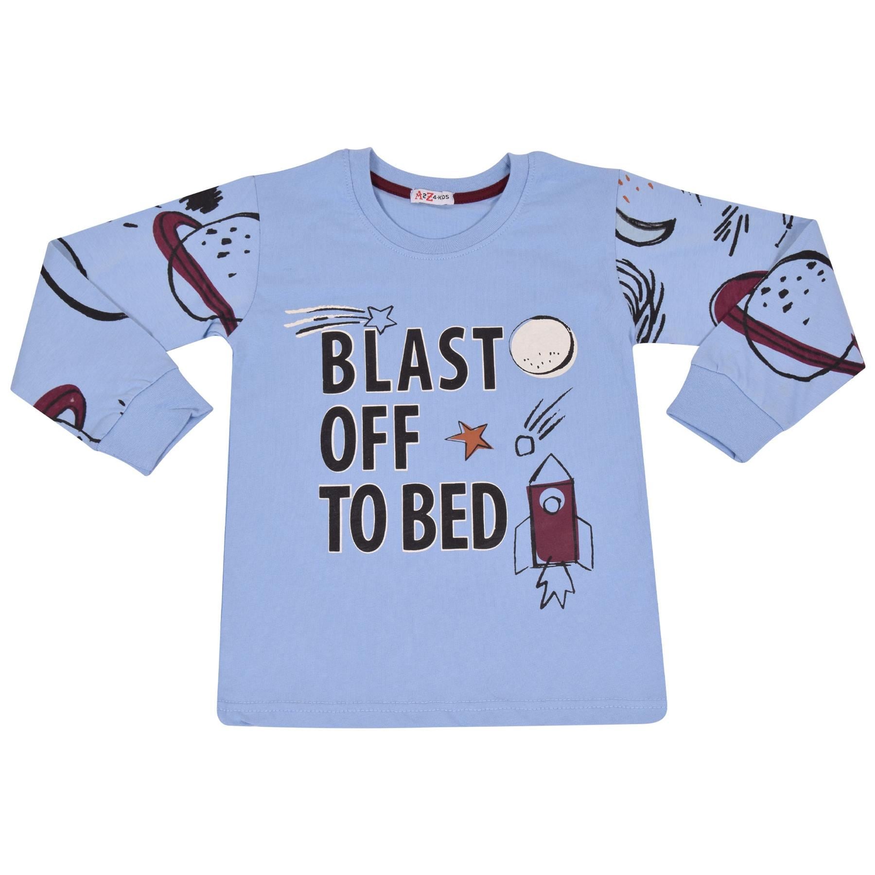 Kids Girls Boys Blast Off To Bed Print Pyjamas Set - Kids Clothing Store