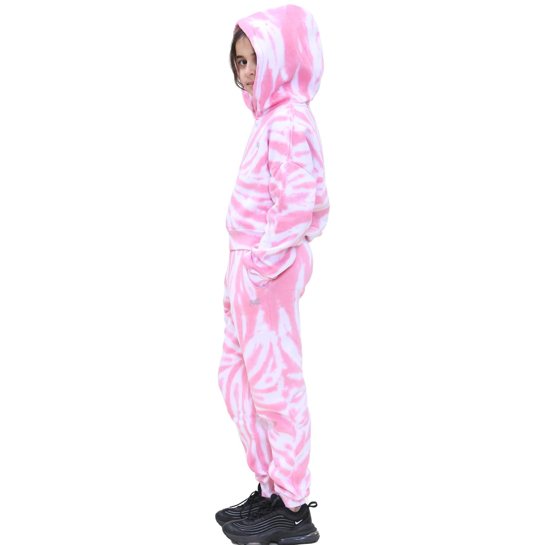 Kids Girls Tie Dye Tracksuit Gym Cropped Hoodie Sweatpants