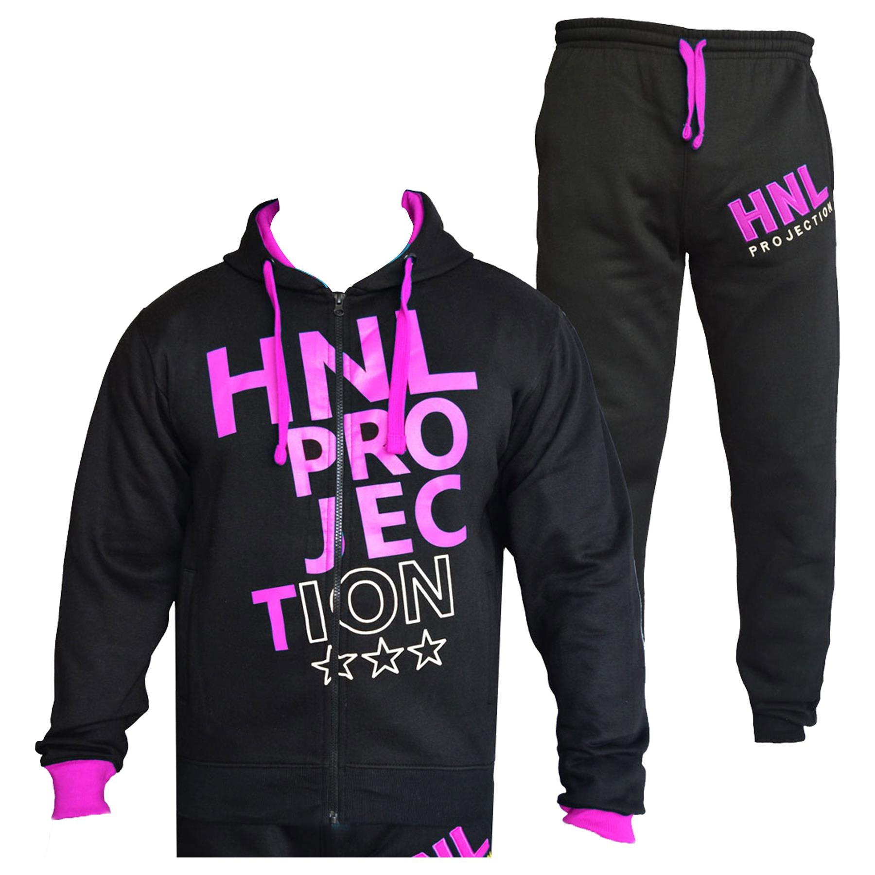 Girls HNL Projection Print Pink Hoodie Tracksuit