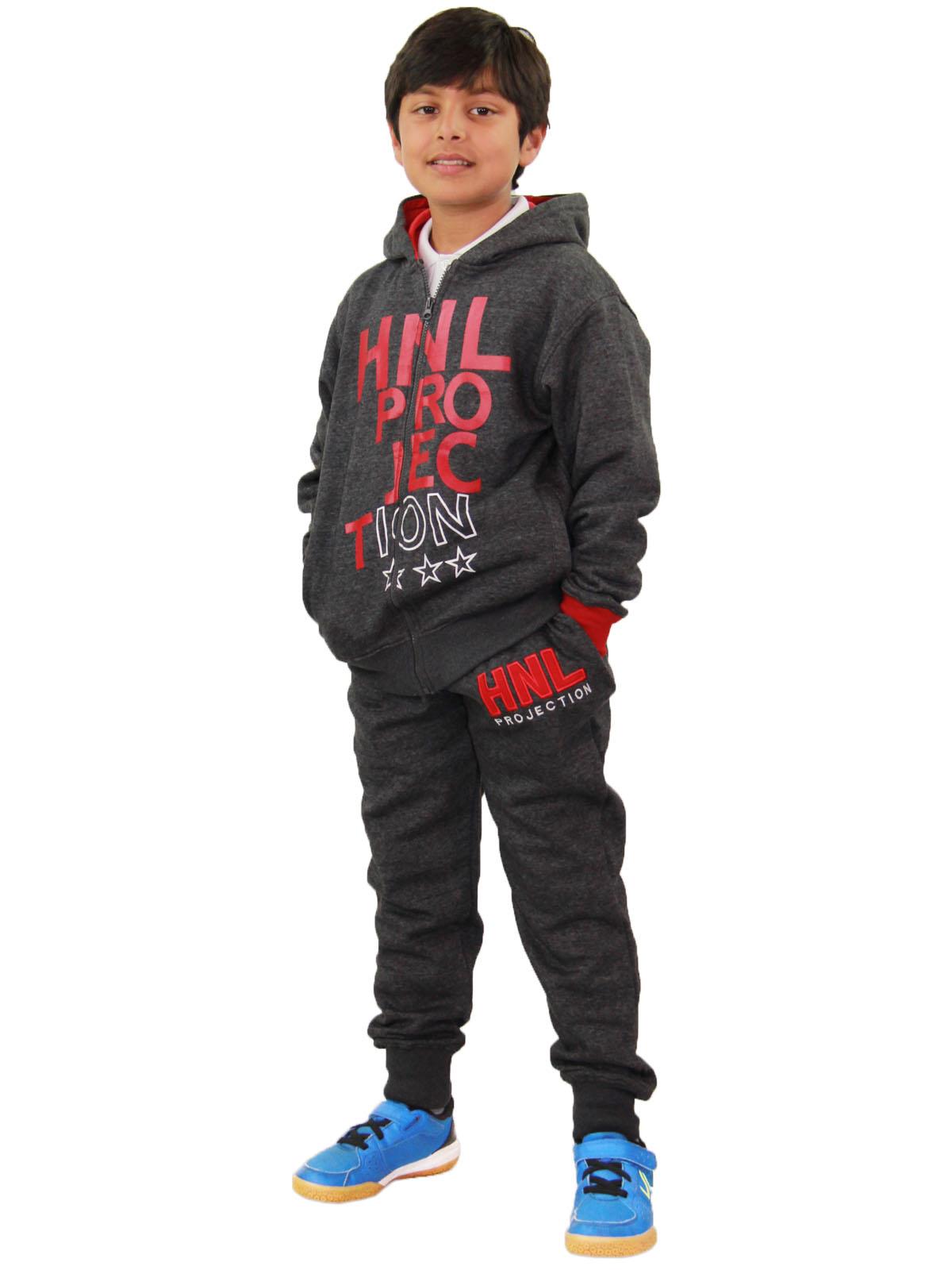 Boys Girls HNL Projection Print Red Hoodie Tracksuit