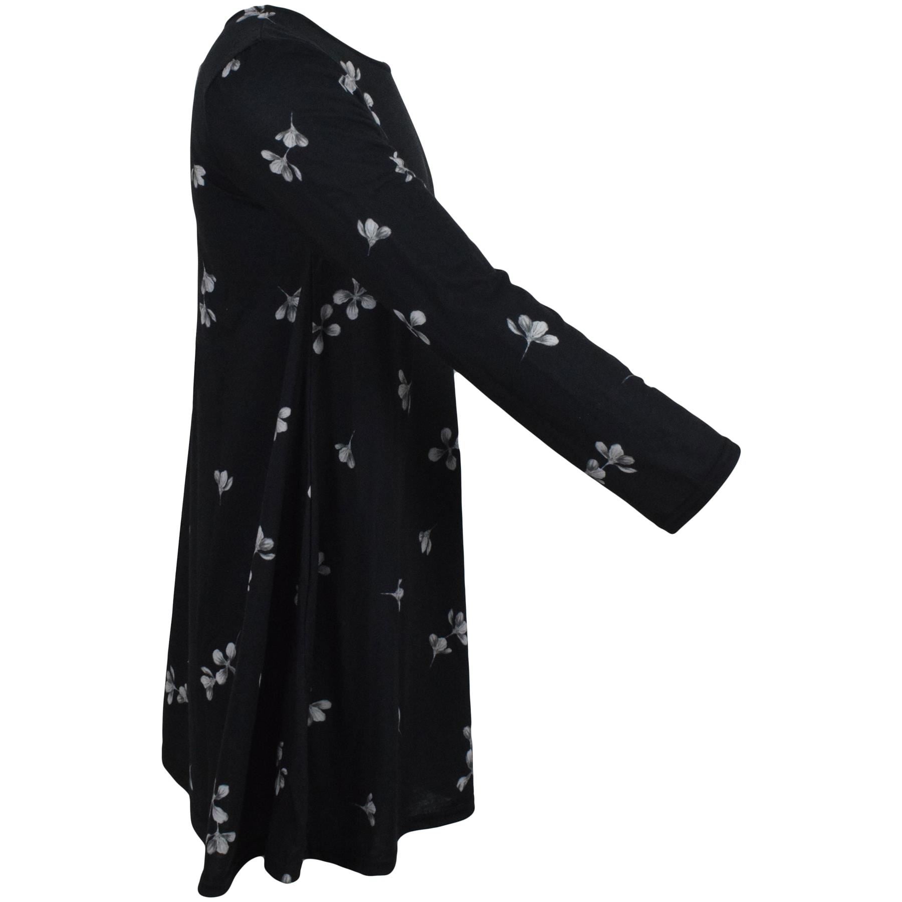 Kids Girls Swing Dress Long Sleeves Black Floral Party