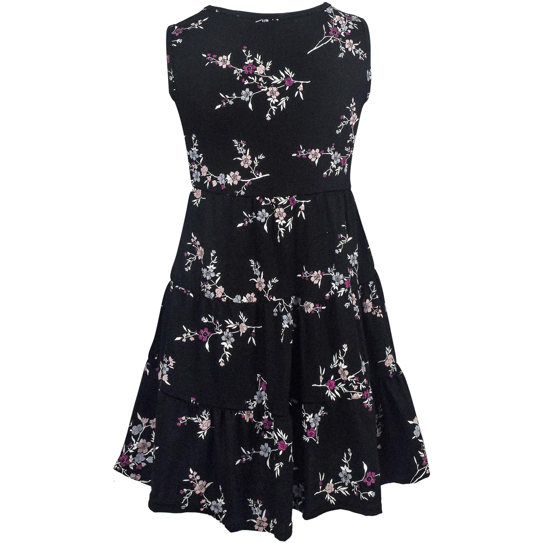 Girls Black Floral Print Ruffle Dress