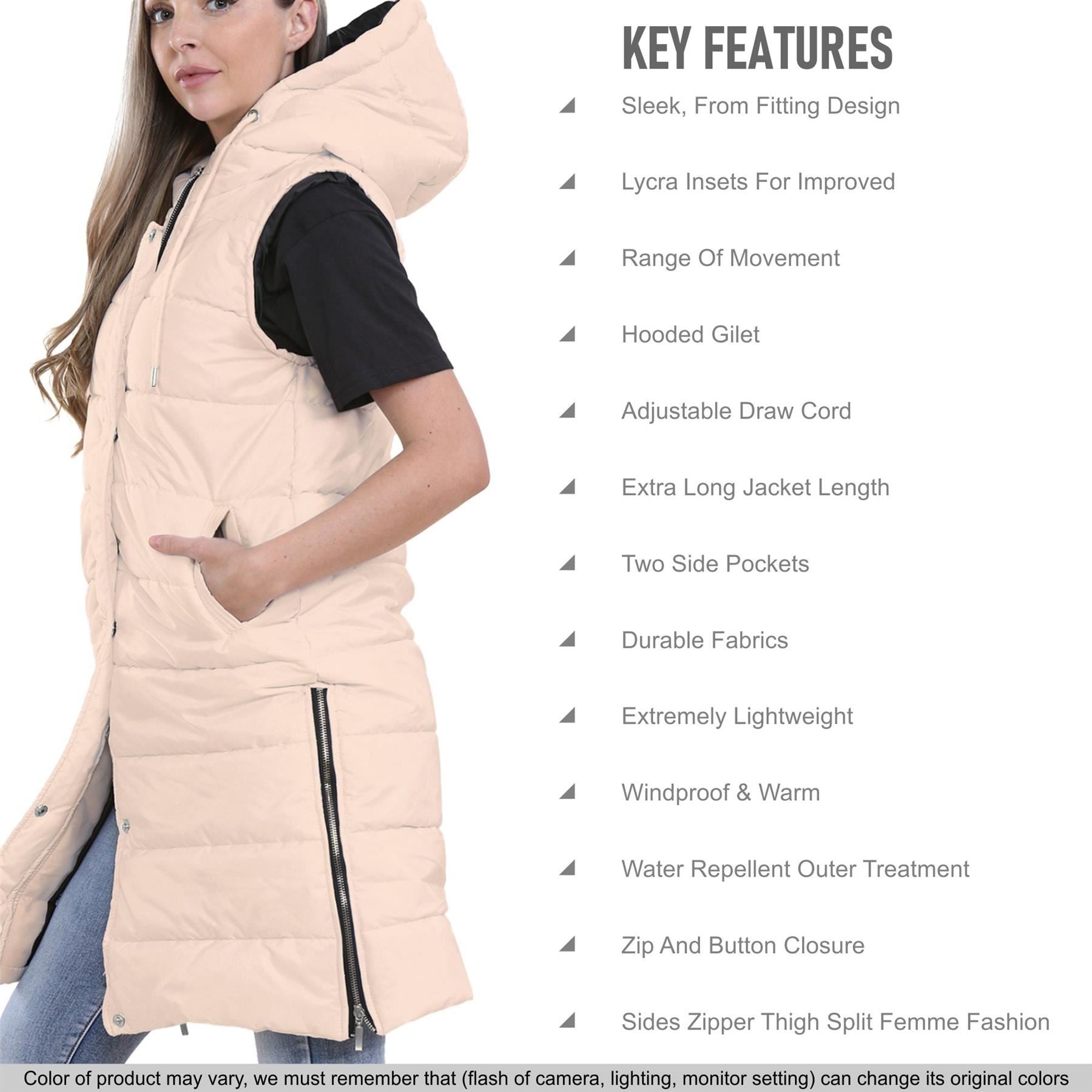 Ladies Oversized Zipped Gilet Long Line Style Stone Jacket Sleeveless Long Coat