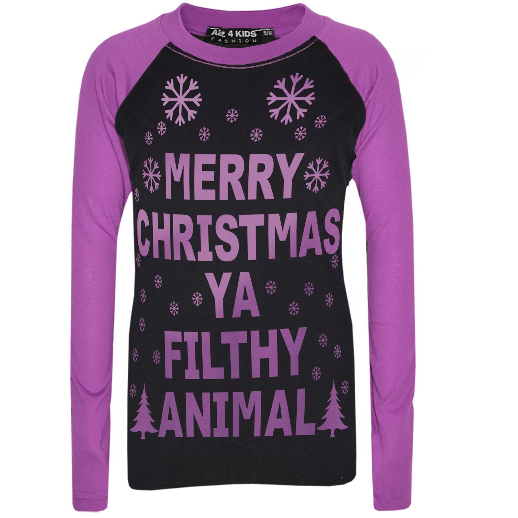 Unisex Merry Xmas Ya Filthy Animal Print Black & Lilac Pyjamas Set