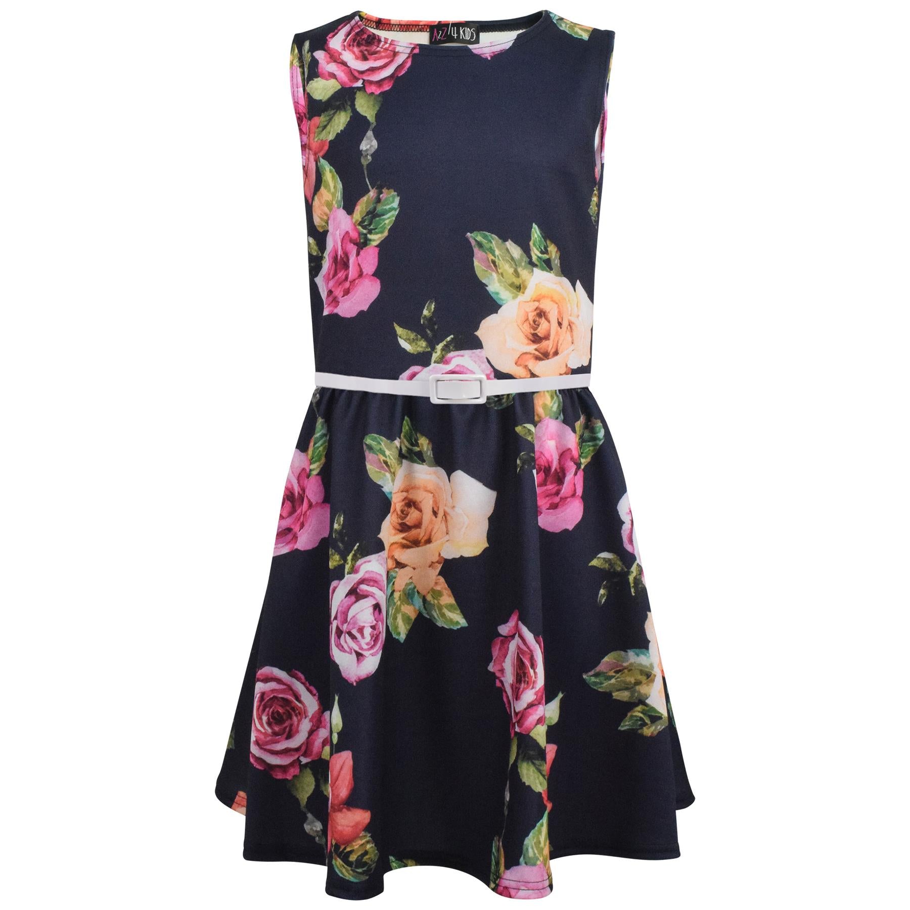 Kids Girls Skater Dress Sleeveless Floral Print Party