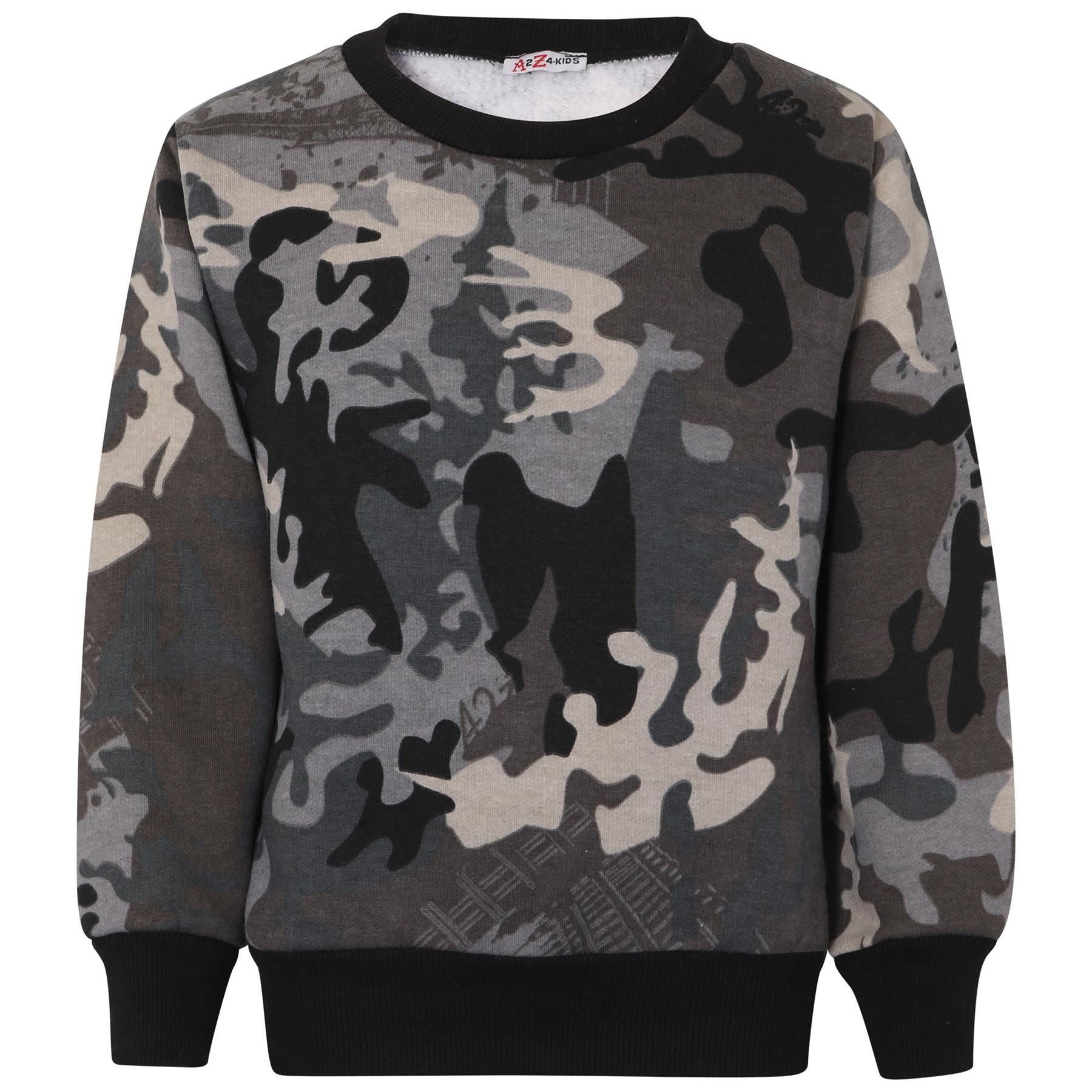 Girls Boys Charcoal Camouflage Sweatshirt & Bottom Tracksuit