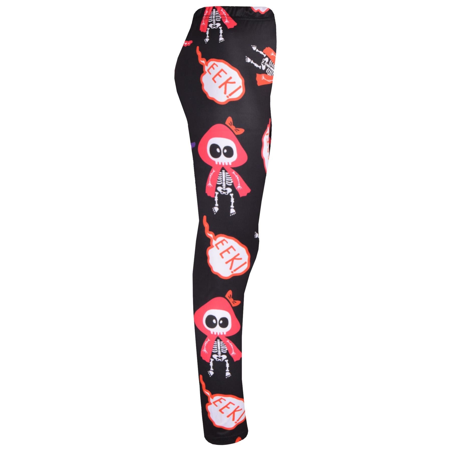 Girls Skeleton Print Black Soft Stretchy Halloween Leggings