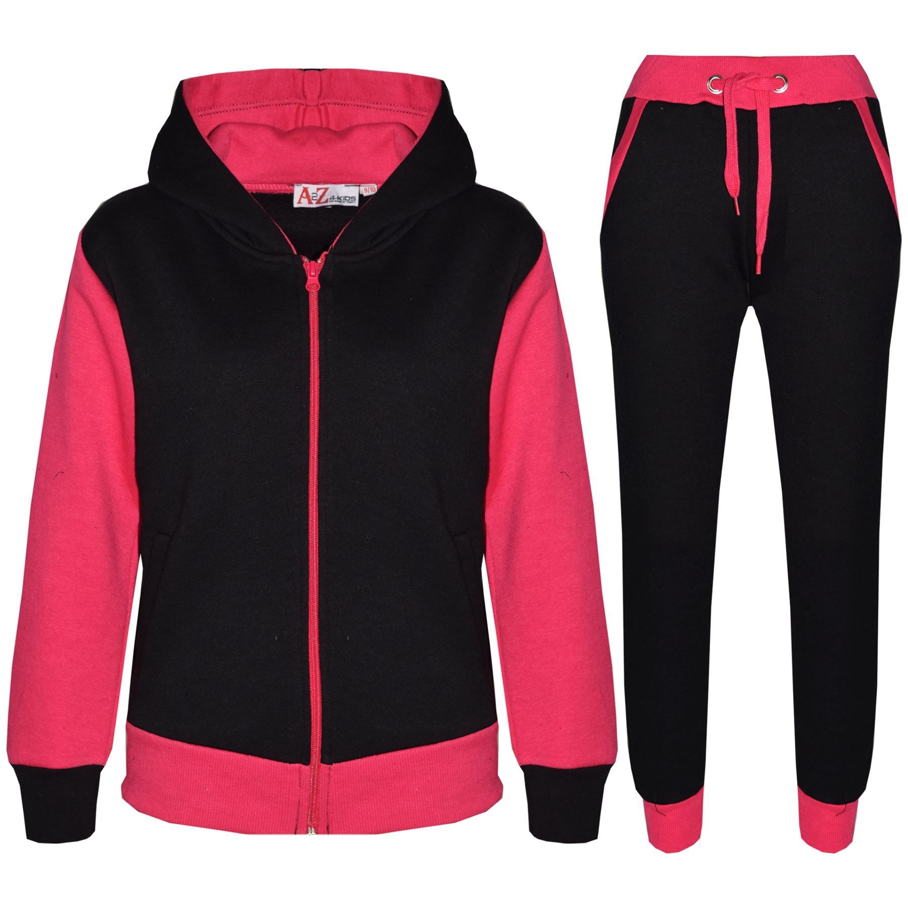 Kids Girls Tracksuit Pink Zipped Fleece Hooded Top & Bottom Jogging Suit