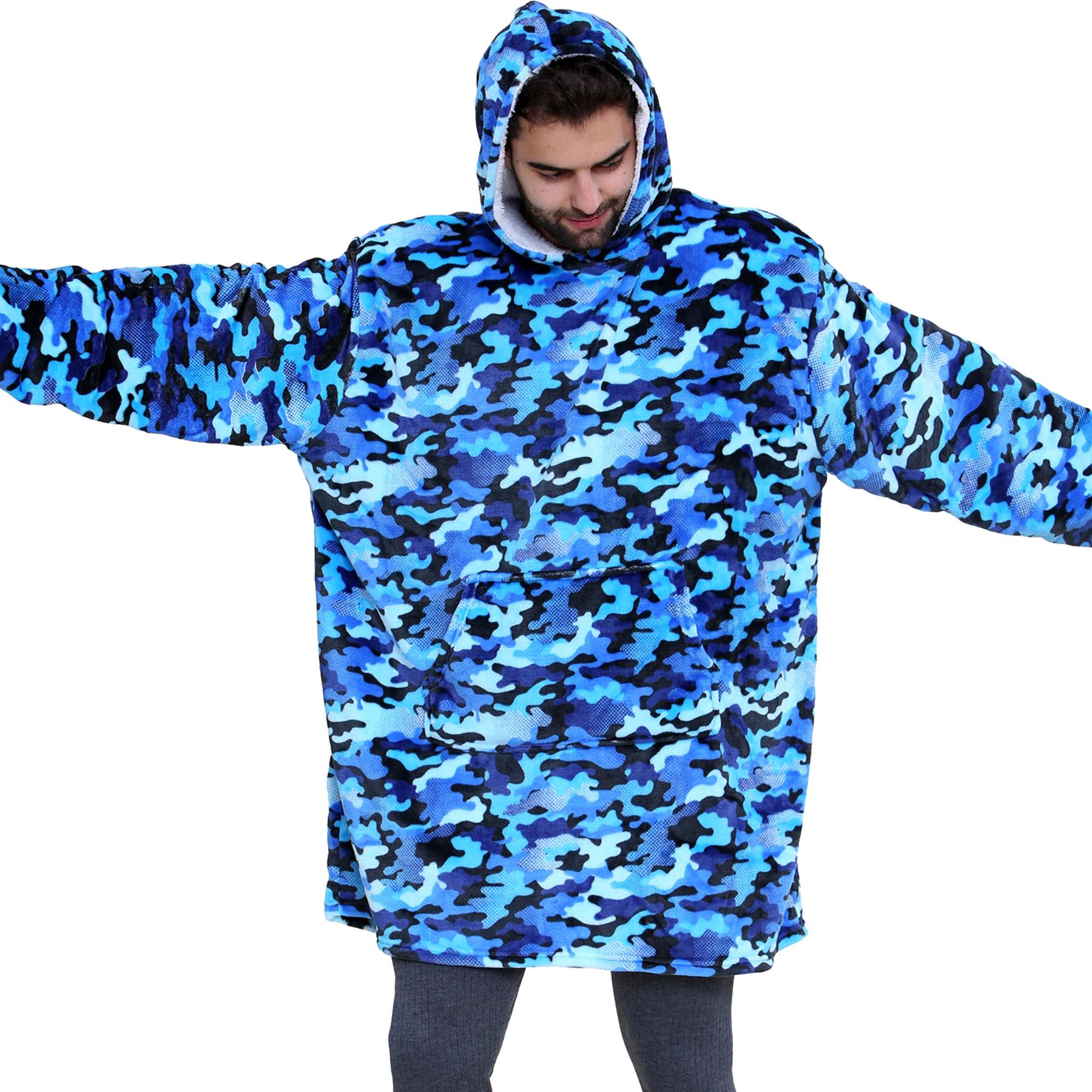 Unisex Mens Ladies Oversized Camo Blue Snuggle Hoodie