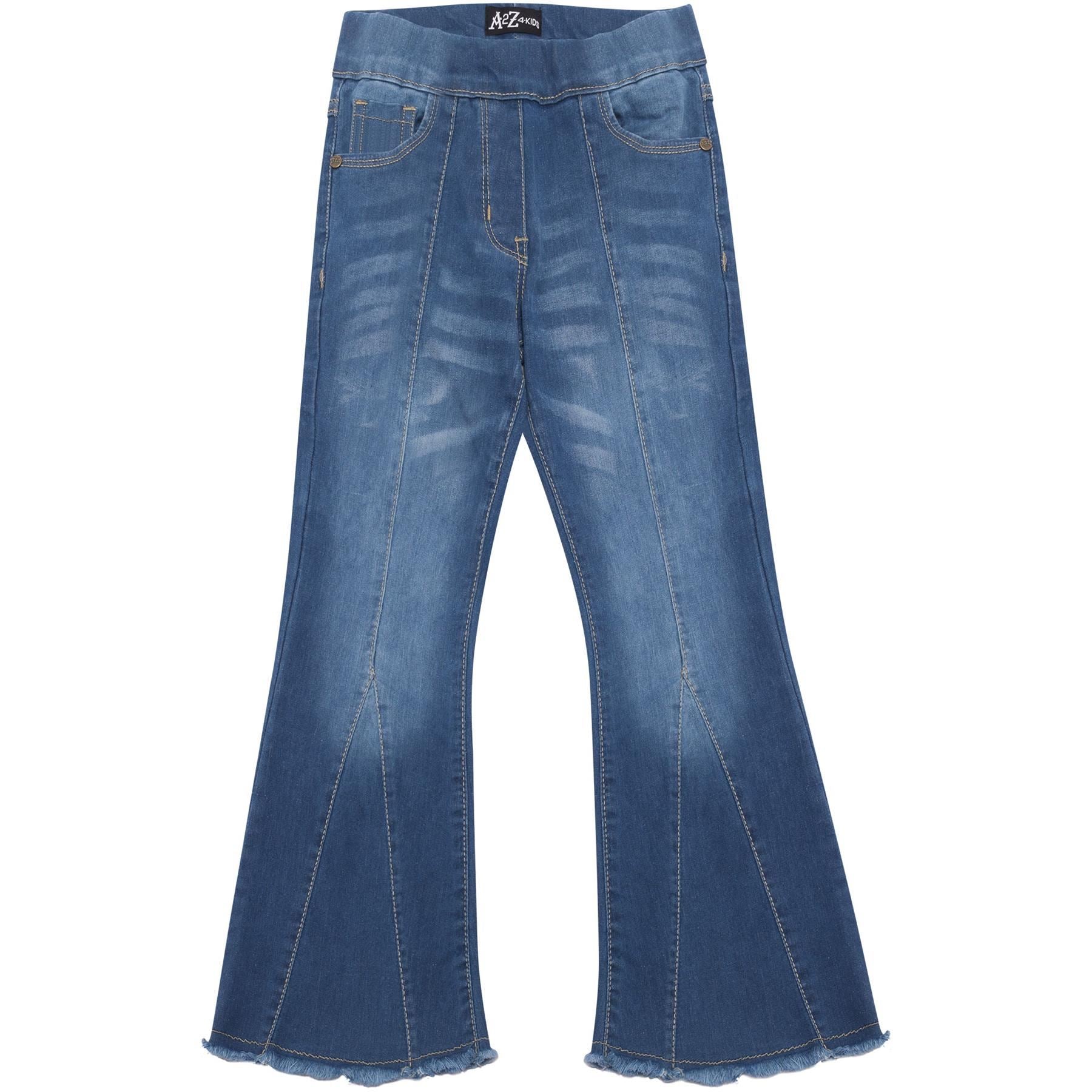 Girls Stretchy Bell Bottom Flared Mid Blue Comfort Denim Jeans