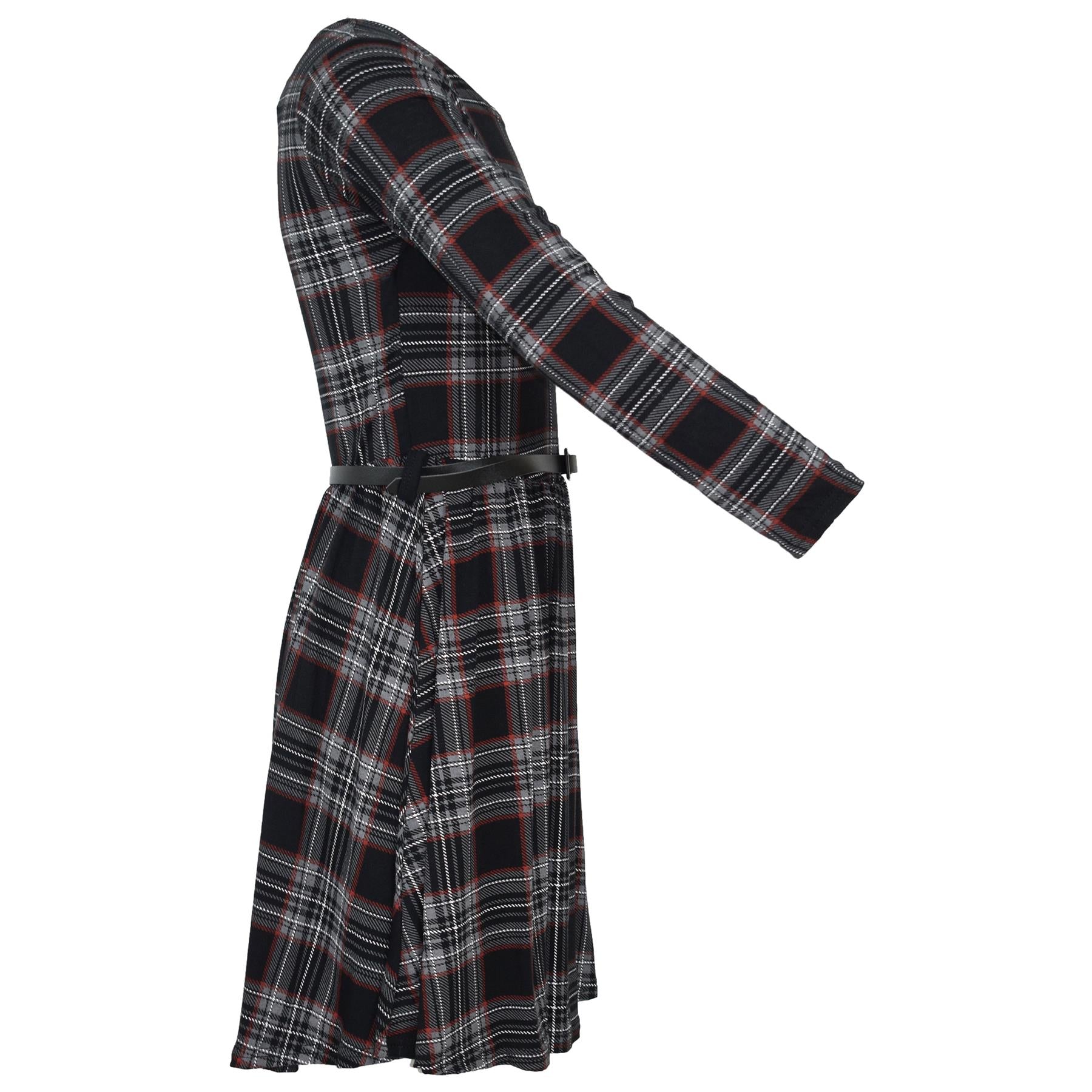 Kids Girls Skater Dress Long Sleeves Tartan Print Party