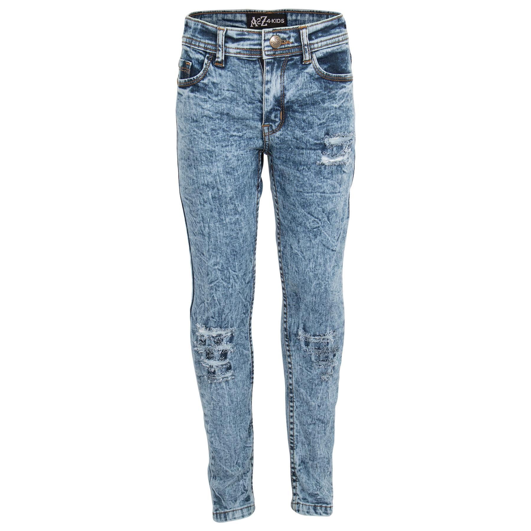 Kids Girls Dark Blue Denim Ripped Tie Dye Print Skinny Jeggings