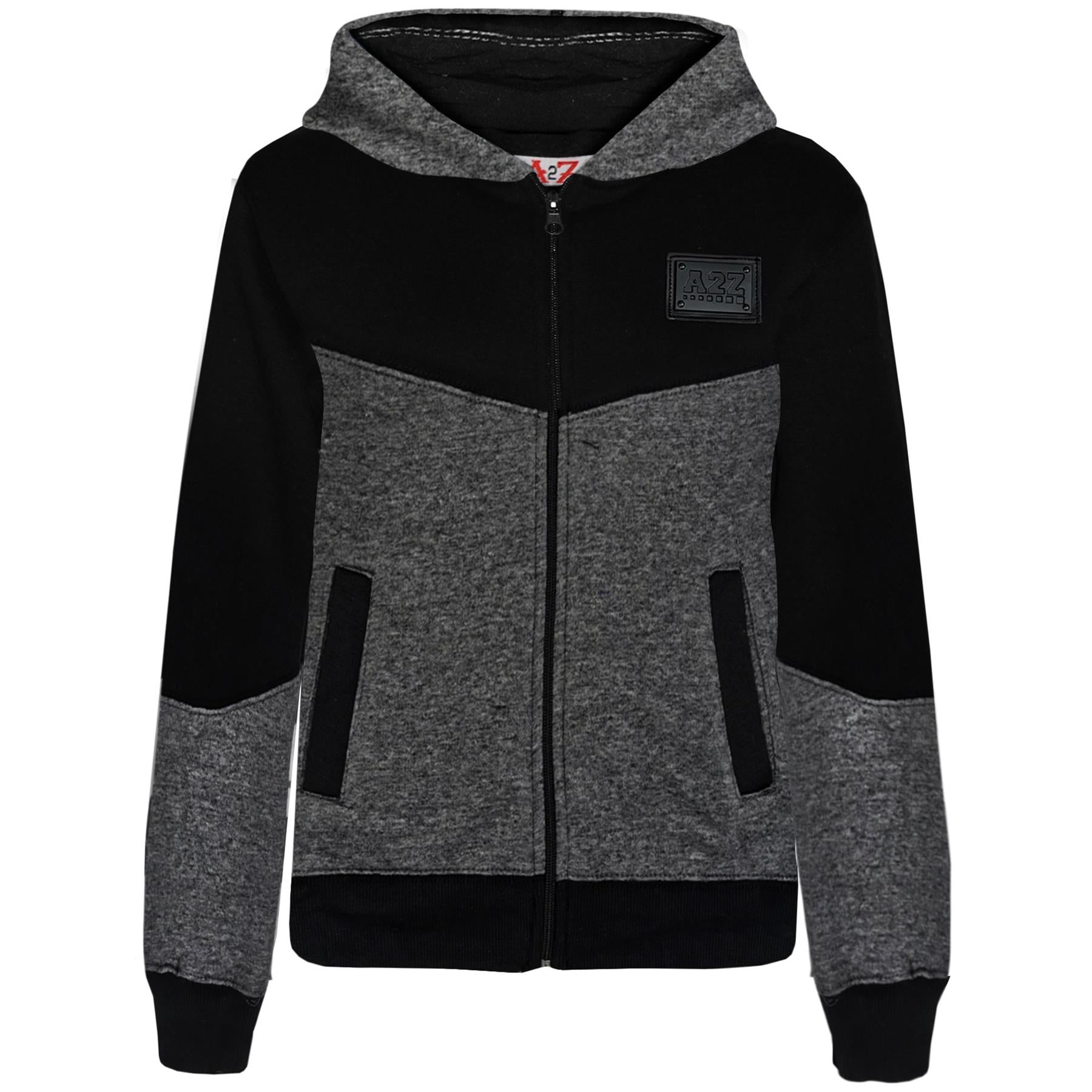 Kids Girls Boys A2Z Contrast Panel Charcoal Hooded Tracksuit