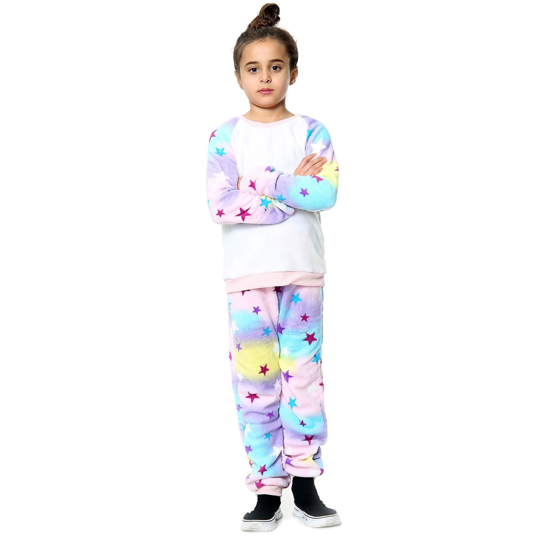 Kids Stars Print Sleeve Pyjamas Sleepsuit Costume For Girls Boys Age 5-13