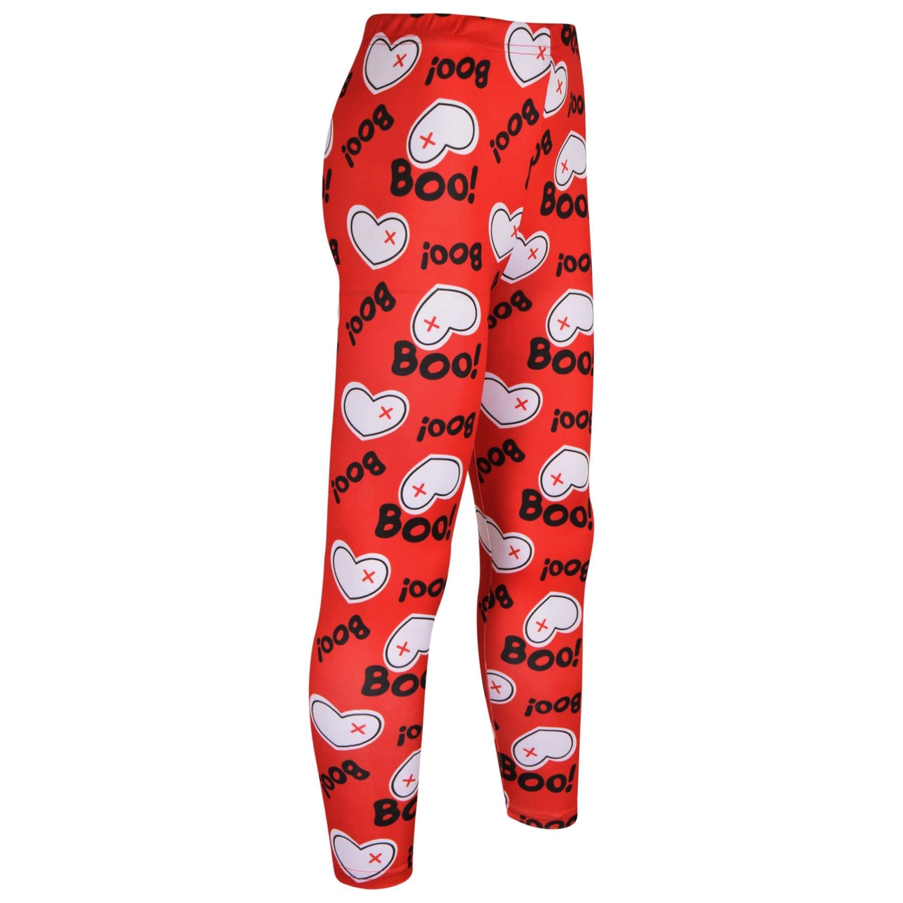 Girls Heart Print Red Soft Stretchy Halloween Leggings