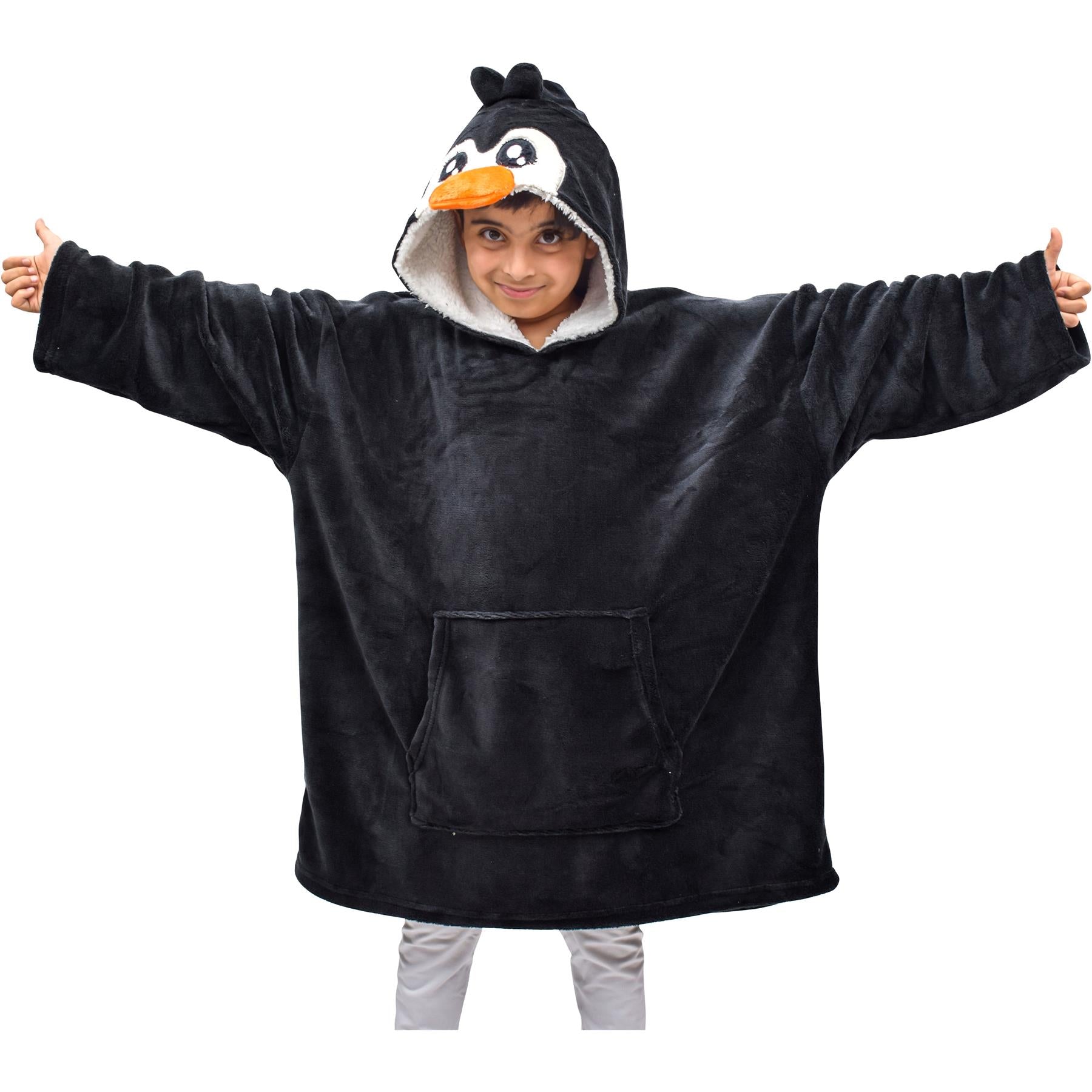 Kids Girls Boys Oversized Hoodie Penguin Snuggle World Book Day Soft Blanket