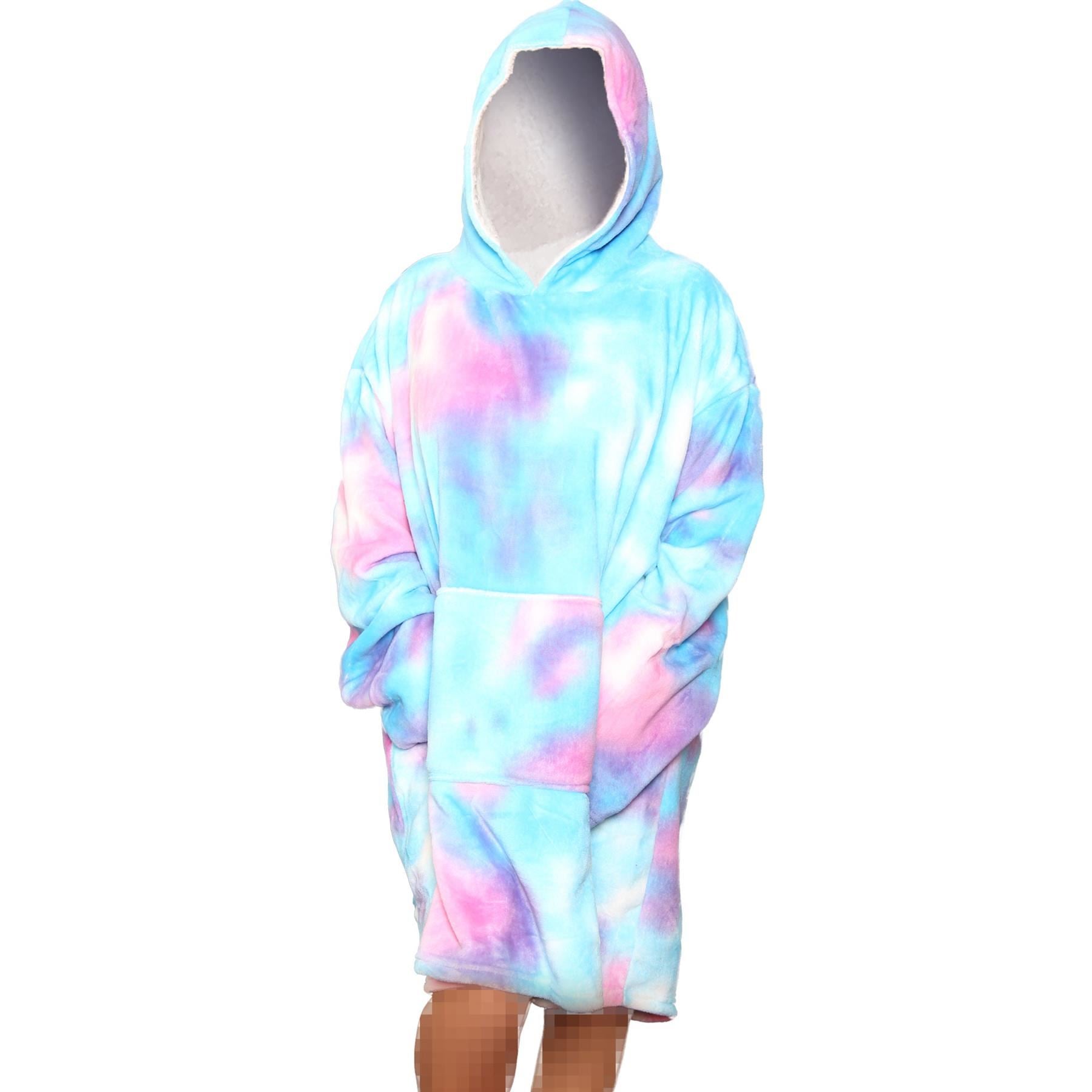 Unisex Mens Ladies Oversized Tie Dye Blue Snuggle Hoodie