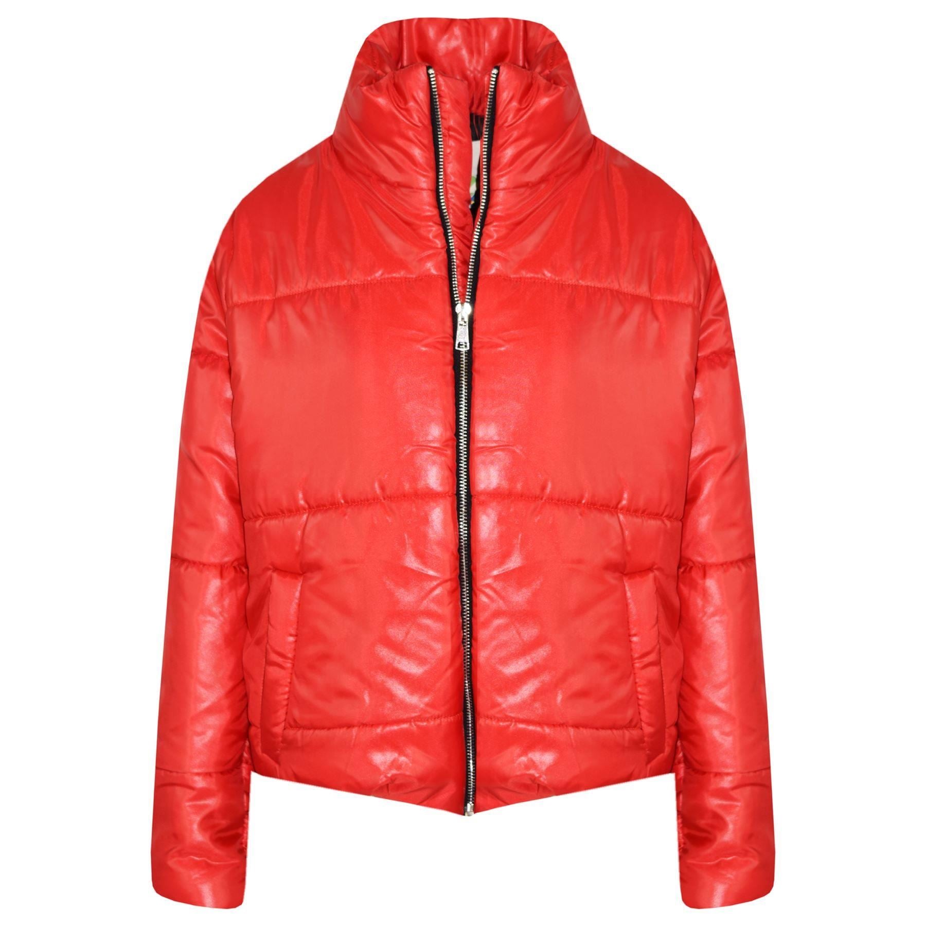 Girls Red Wetlook Padded Quilted Puffer Jacket - Kids Clothing Store