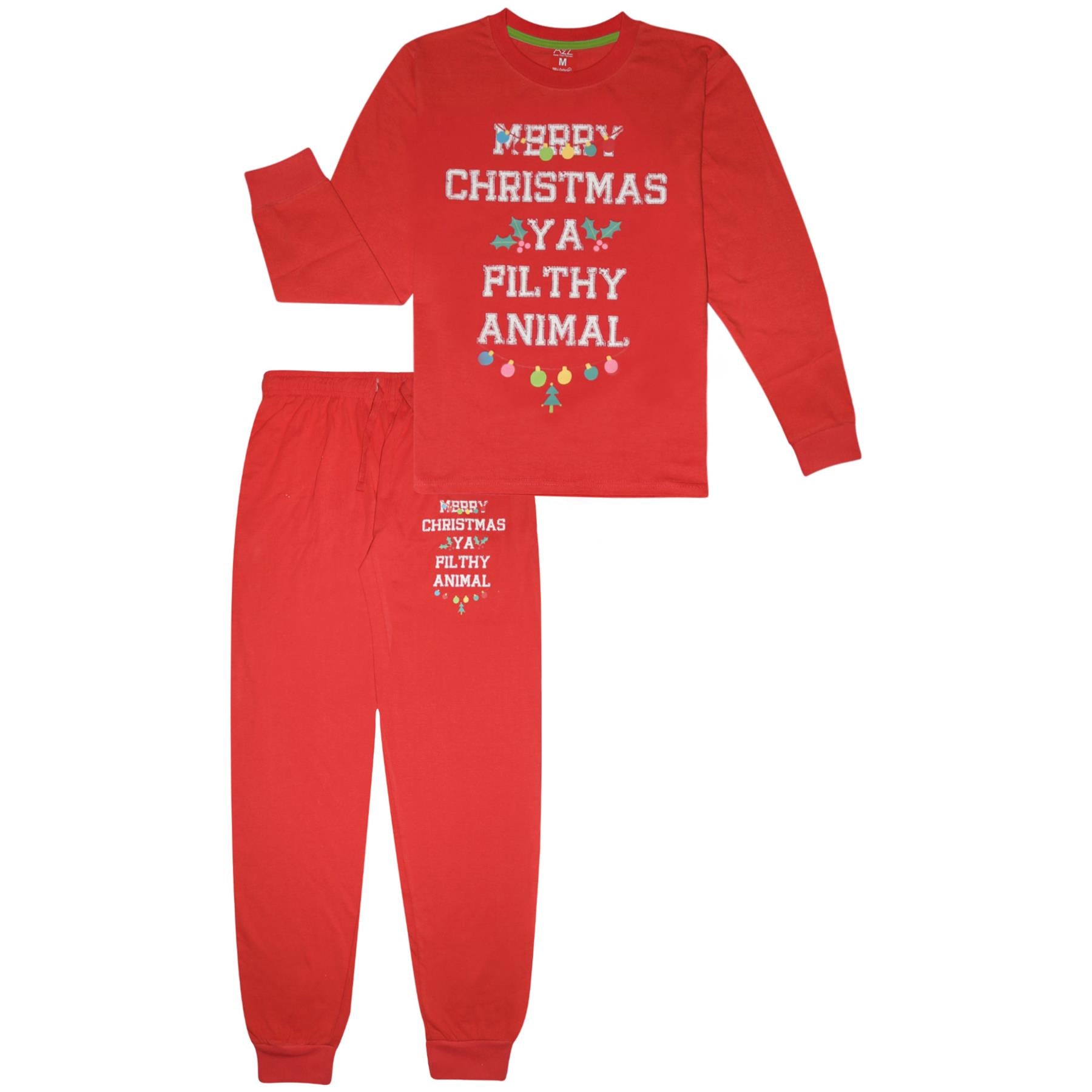 Mens Ladies Christmas Pyjamas Red Ya Filthy Animal PJs Xmas Set Lounge Suit