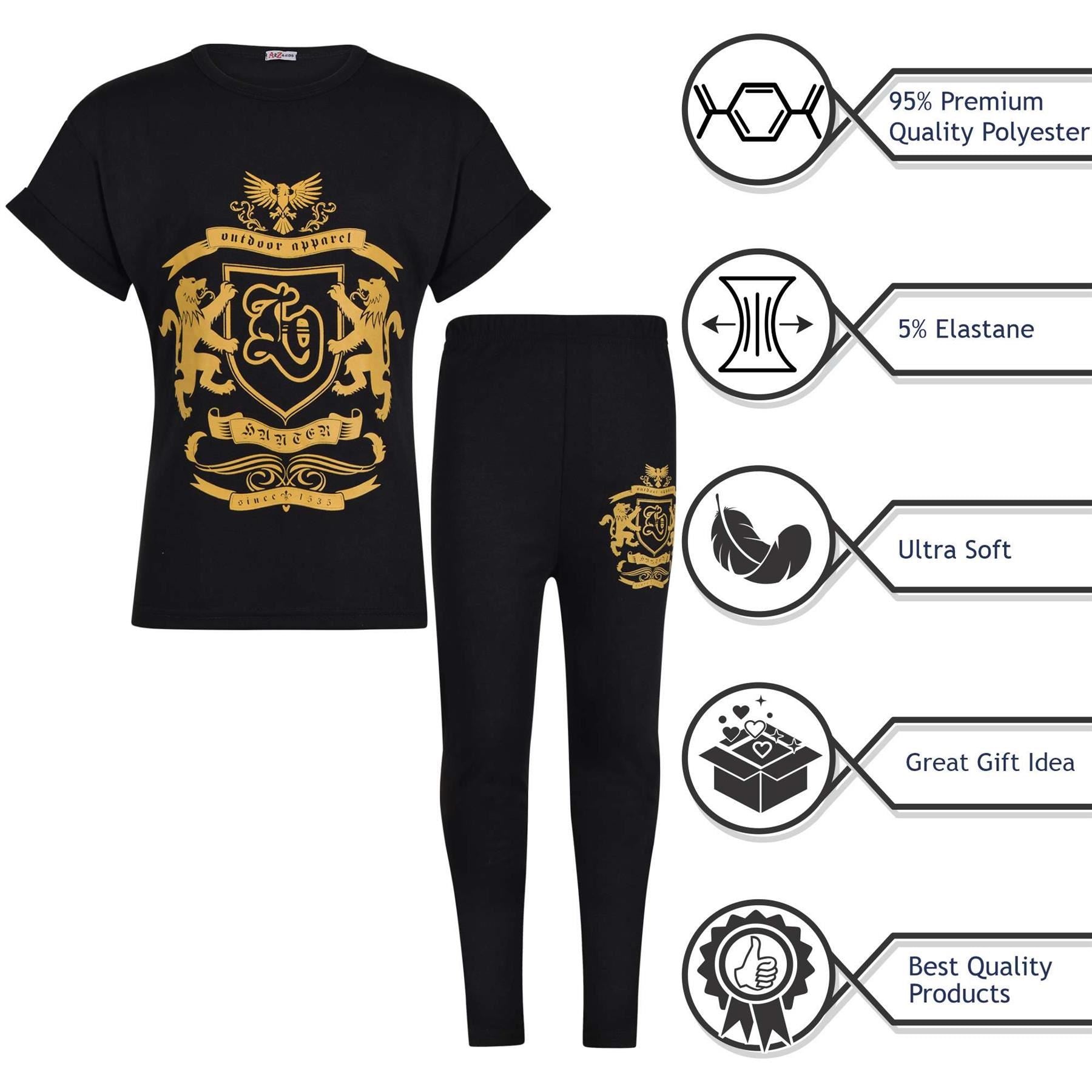 Kids Girls Varsity Lion Print T Shirt Top & Legging Set