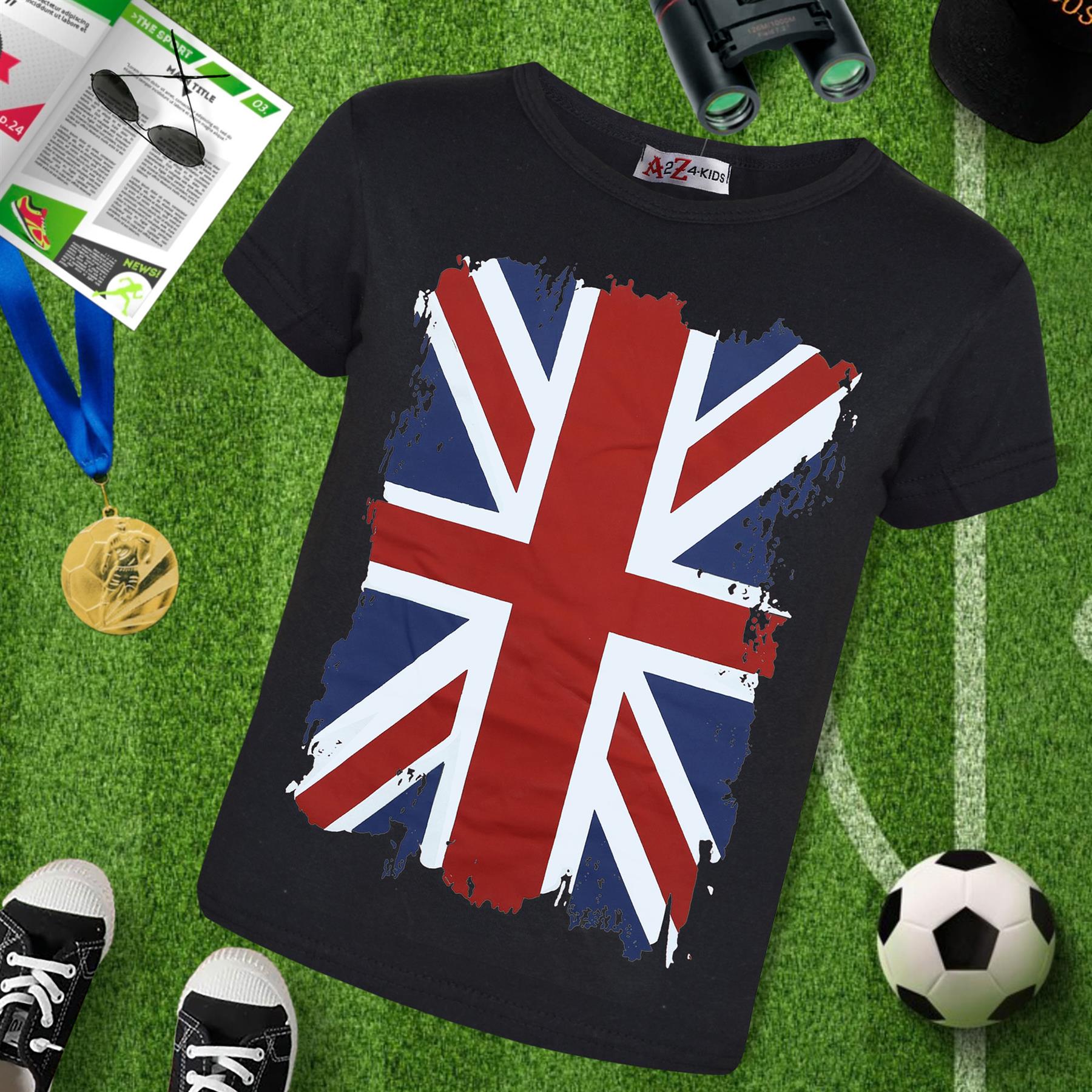 Kids Unisex England Flag Print Football World Cup Soft T Shirt Top