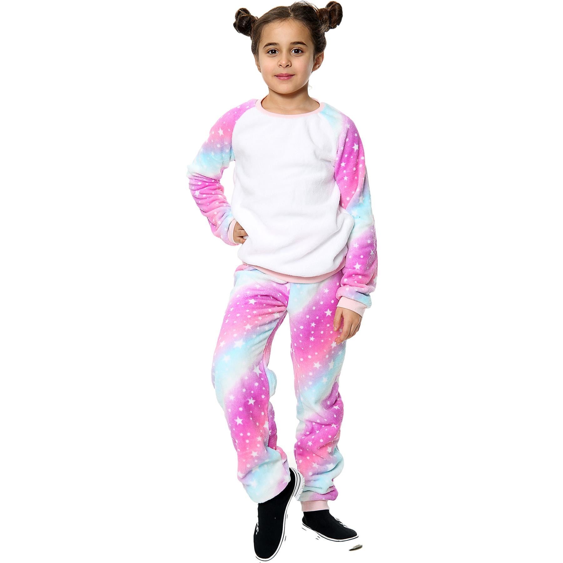 Kids Pink Galaxy Print Sleeve Pyjamas Sleepsuit Costume For Girls Age 5-13 Years