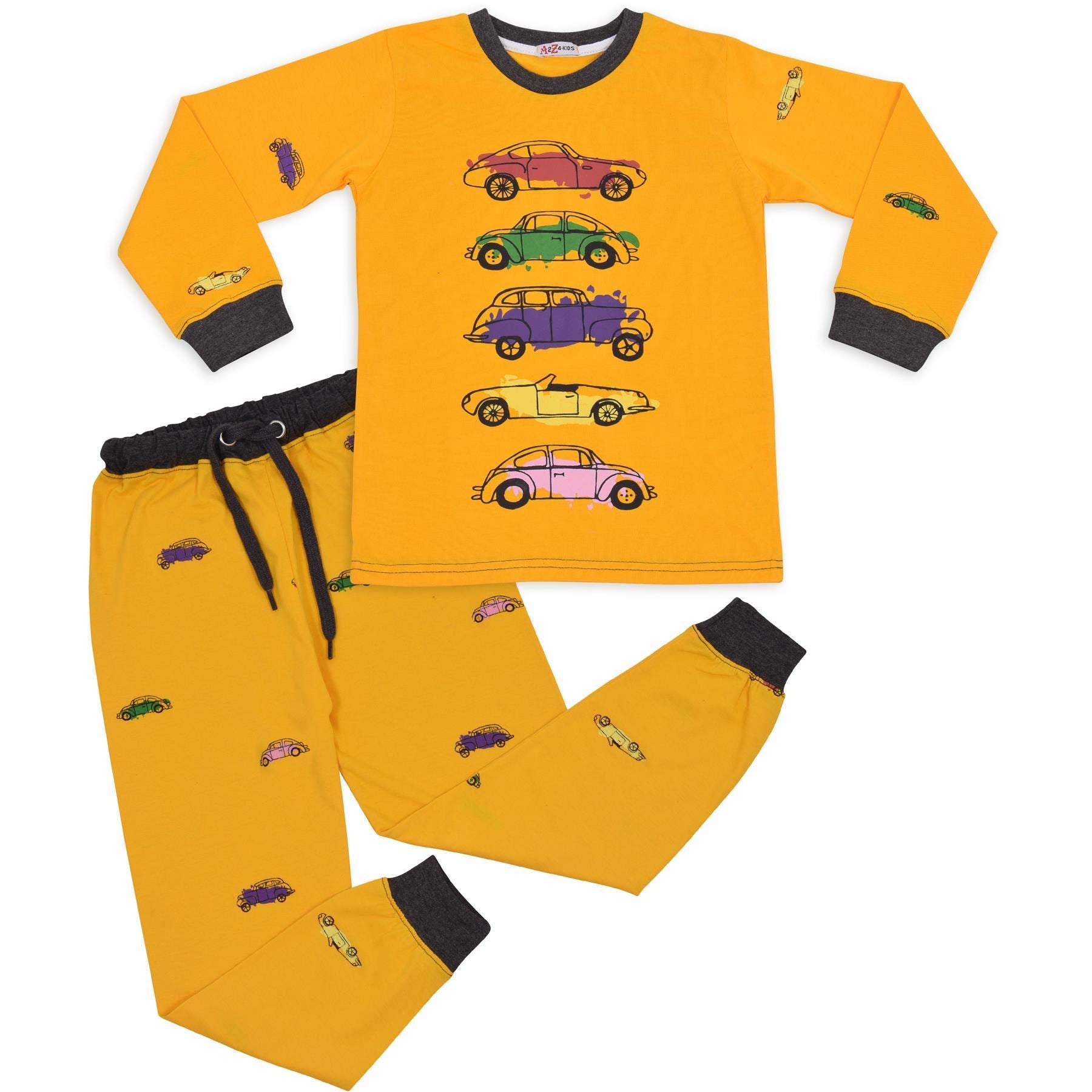 Kids Unisex Girls Boys Yellow Cars Print Pyjamas Set
