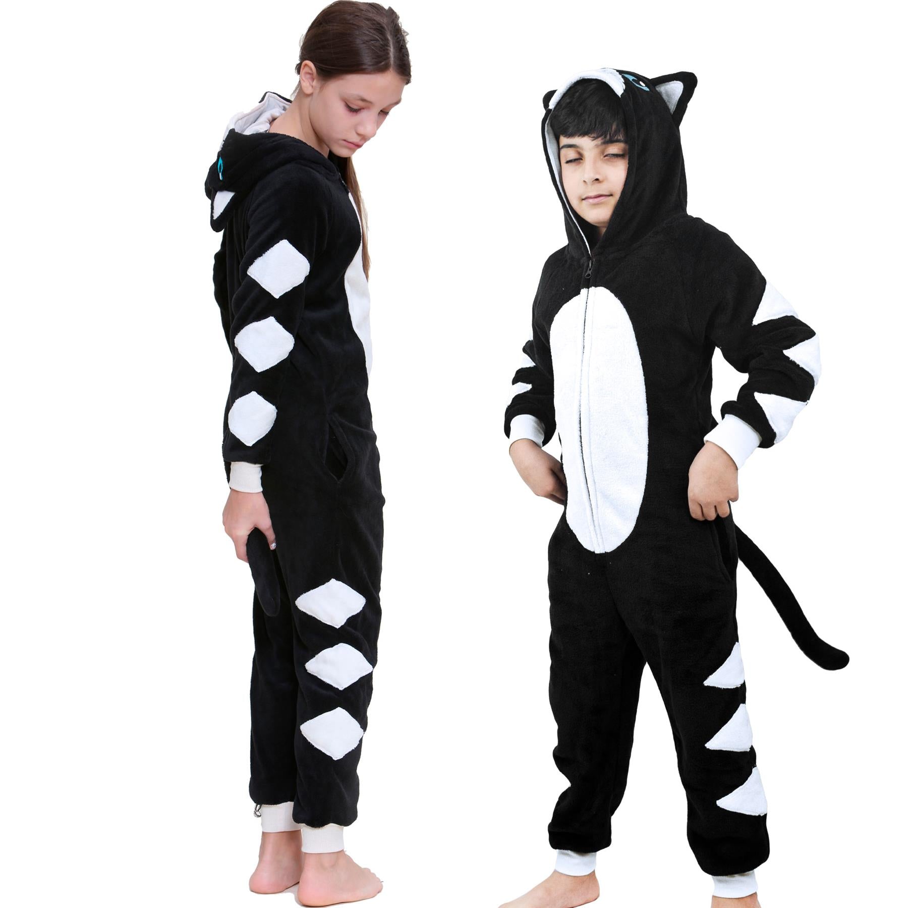 Kids Fleece A2Z Onesie One Piece Black Cat Pyjamas World Book Day Costume